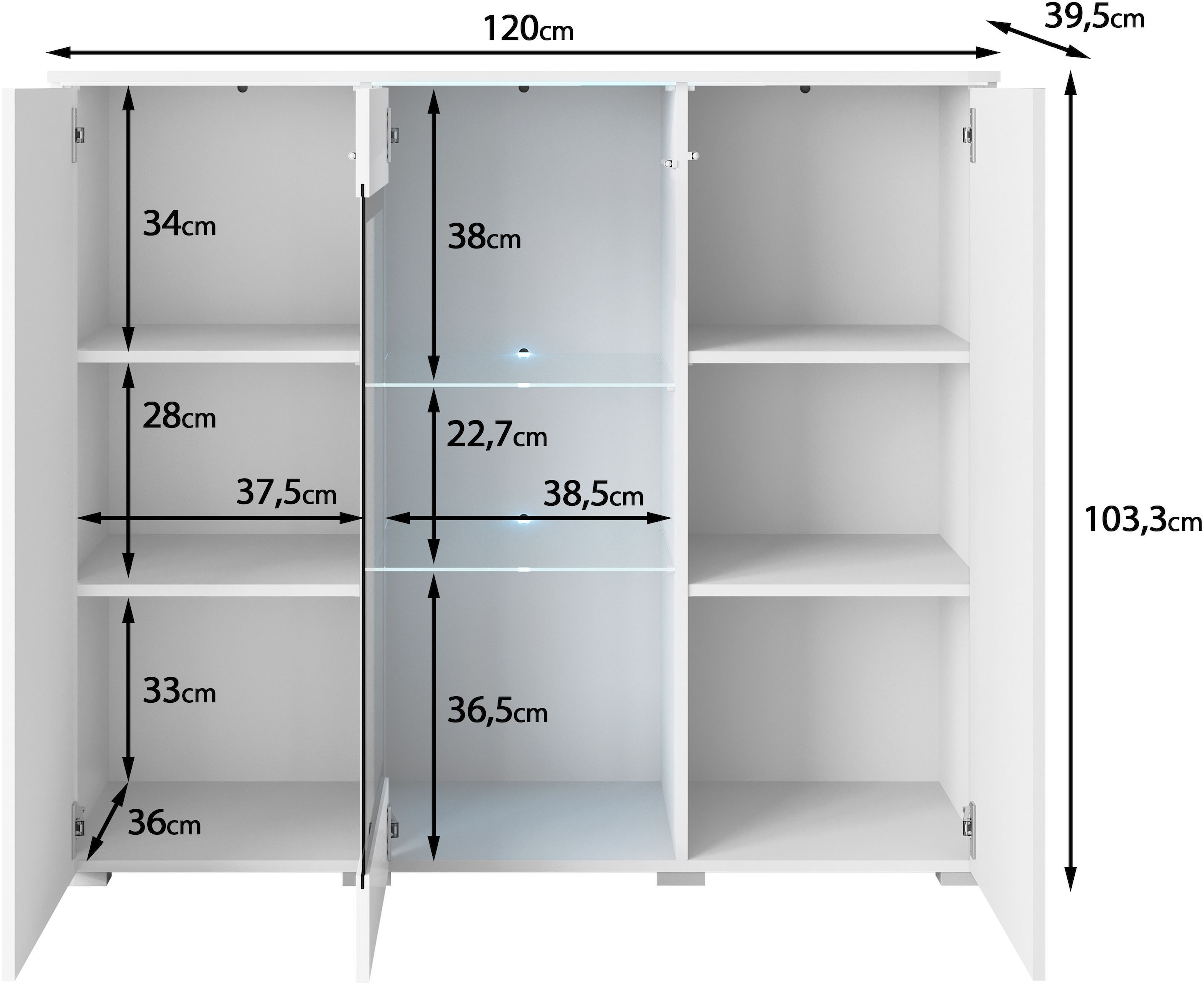 INOSIGN Highboard »Vera«, Highboard mit 4 Türen, 9 Fächern, verglasten Türen