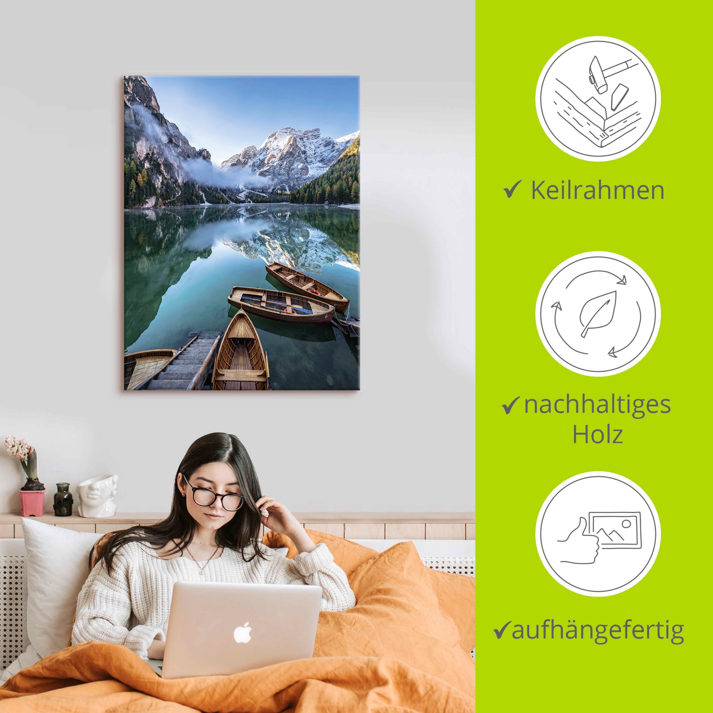 Artland Wandbild »Pragser Wildsee in Südtirol«, Bilder von Booten & Schiffen, (1 St.), als Alubild, Outdoorbild, Leinwandbild in verschied. Größen