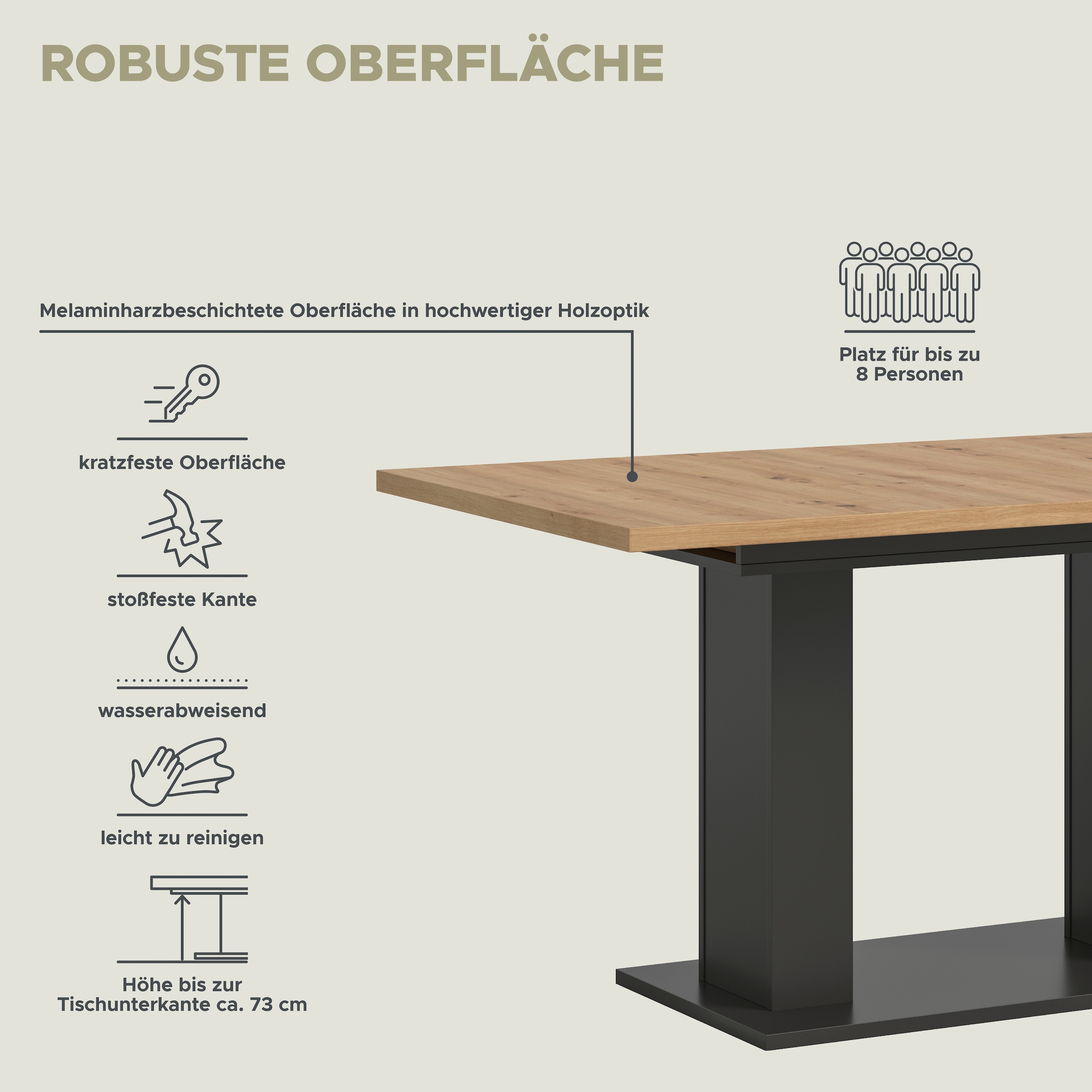 INOSIGN Esstisch »Motus, ausziehbar 150 -190 cm, inklusive 40 cm Einlegeplatte«, (Set, 1 St.), Doppelsäulengestell mit Bodenplatte, Tisch, Esstisch, Küche