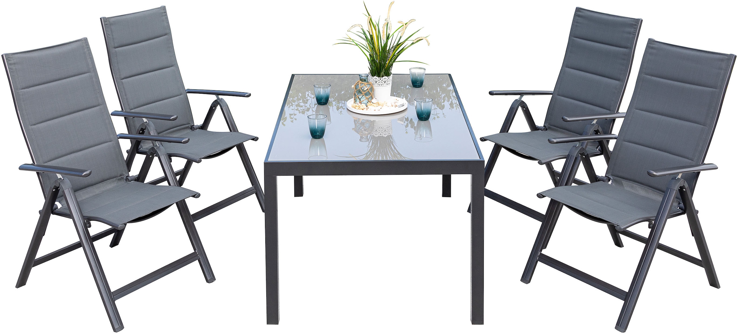 MERXX Garten-Essgruppe »Taviano«, (Set, 5 tlg.), 4 Klappsessel, 5-fach verstellbar