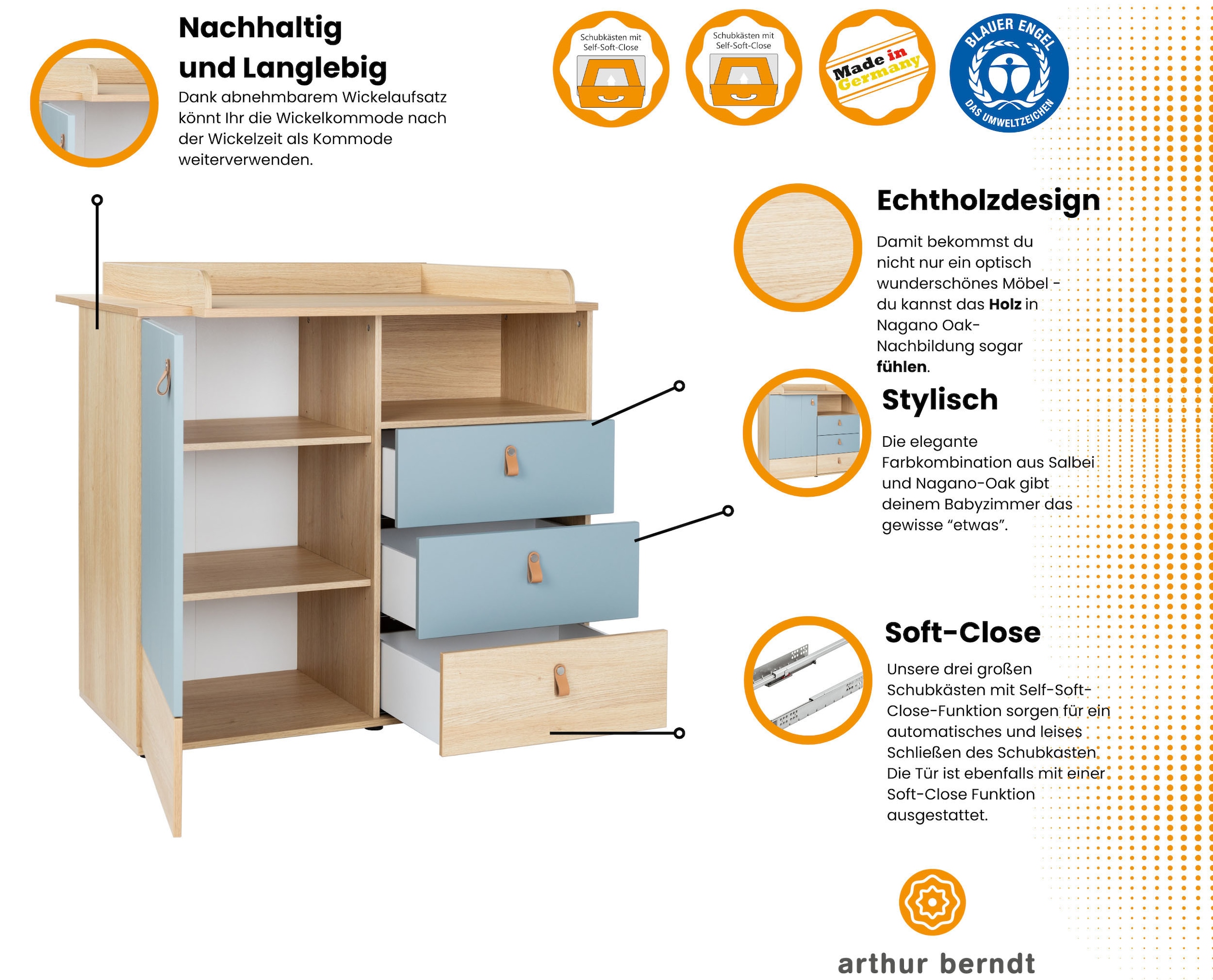 arthur berndt Babymöbel-Set »Babyzimmer-Set »Roofy« 2-teilig«, (Spar-Set, 2 tlg., Babymöbel-Set »Roofy« Kinderbett und Wickelkommode)