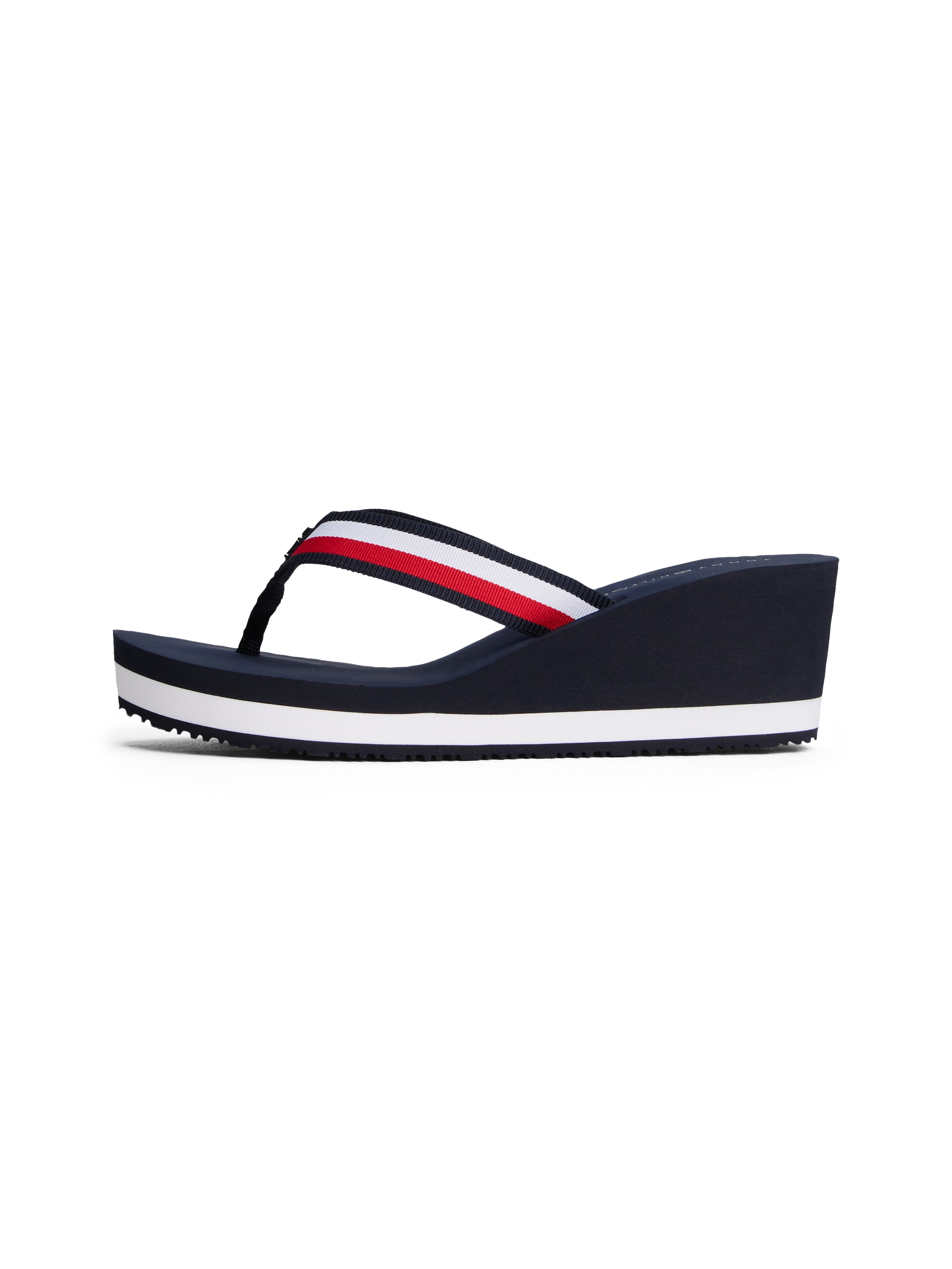Tommy Hilfiger Dianette »TH CORPORATE WEDGE BEACH SANDAL«, Keilabsatz, Sommerschuh, Zehentrenner mit gestreiften Bandagen