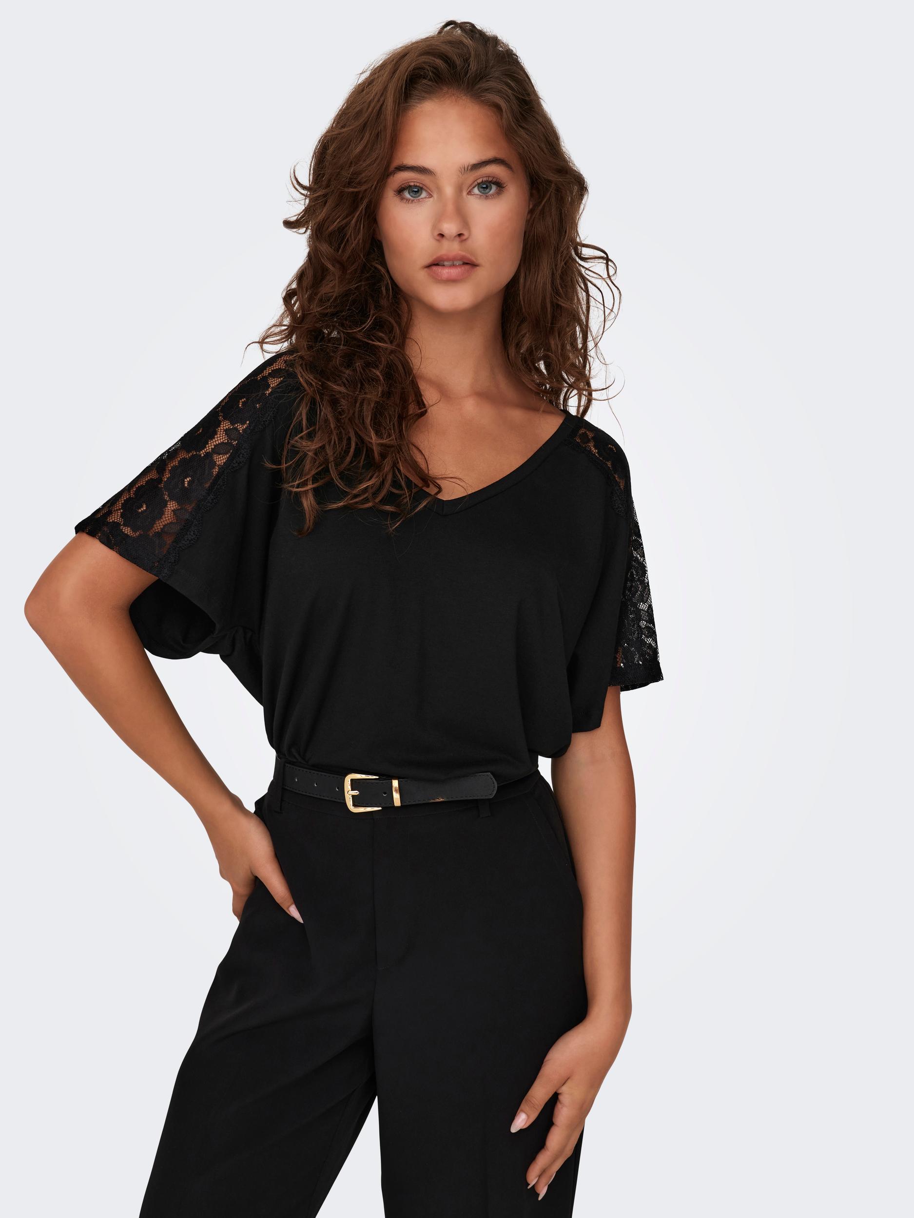 V-Shirt »ONLMOSTER S/S V-NECK LACE TOP JRS«