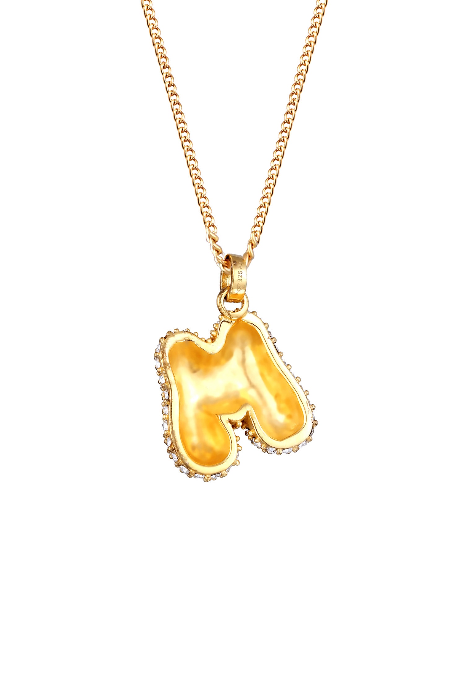 Elli Kette mit Anhänger »Halskette Buchstabe M Kristalle Weiß 925 Sterling Silber vergoldet«