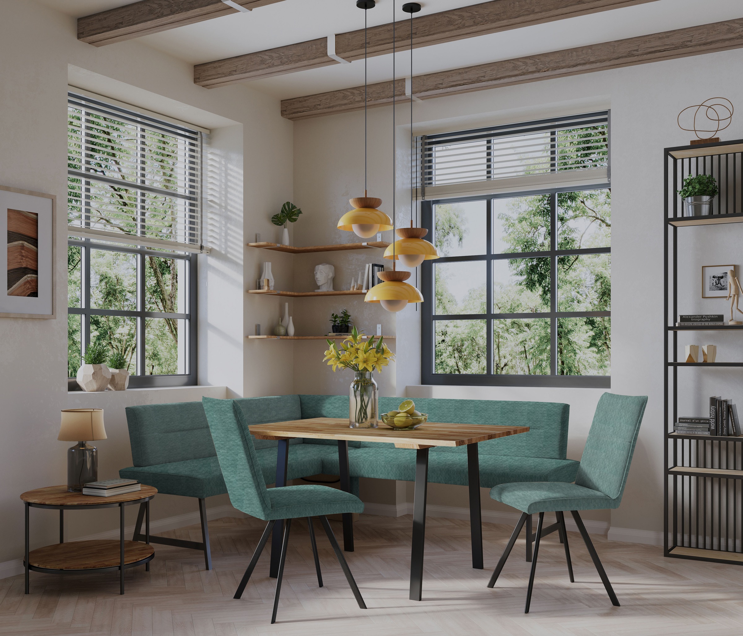 Home affaire Eckbankgruppe »Sava«, (Set, 4 tlg.), Eckbank mit Wellenfederung im Sitz, Tisch Massiv Eiche