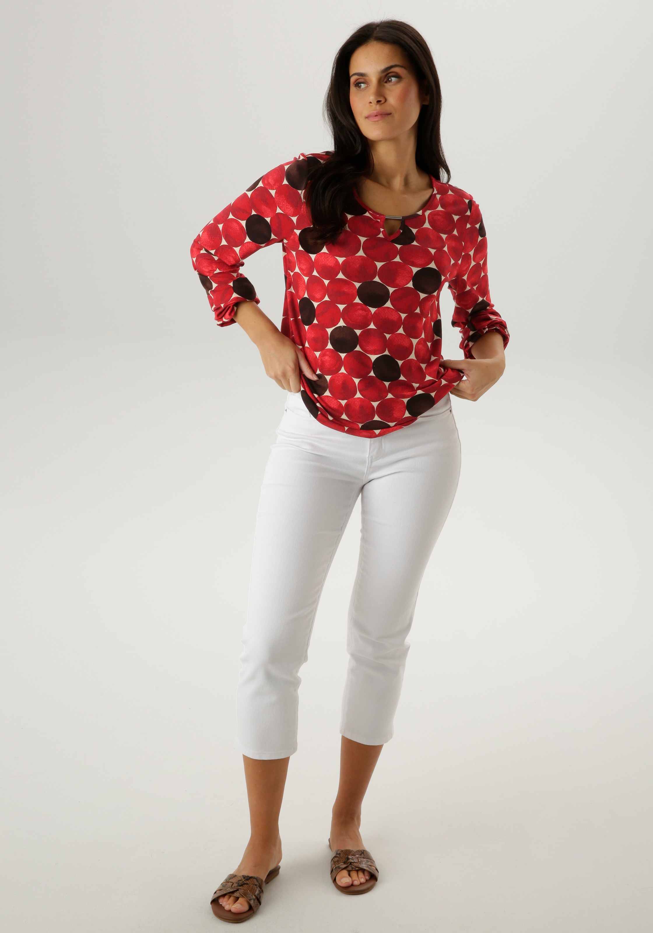 Aniston SELECTED Langarmshirt mit Cut-out und großflächigen Kreis-Druck - NEUE KOLLEKTION