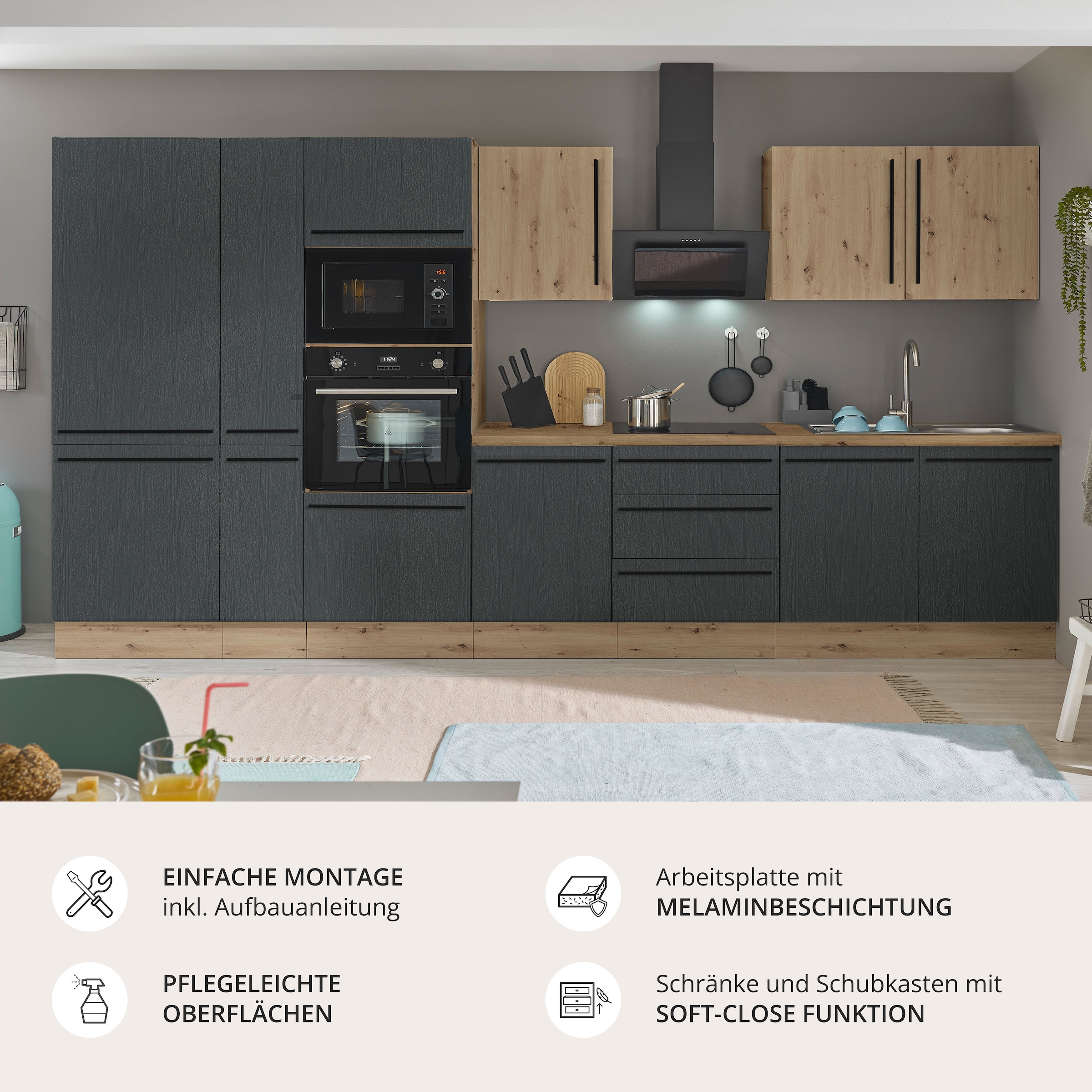 KOCHSTATION Küchenzeile »Florida« Breite 360 cm, wahlweise mit E-Geräten,Softclose für Türen/Schubkästen