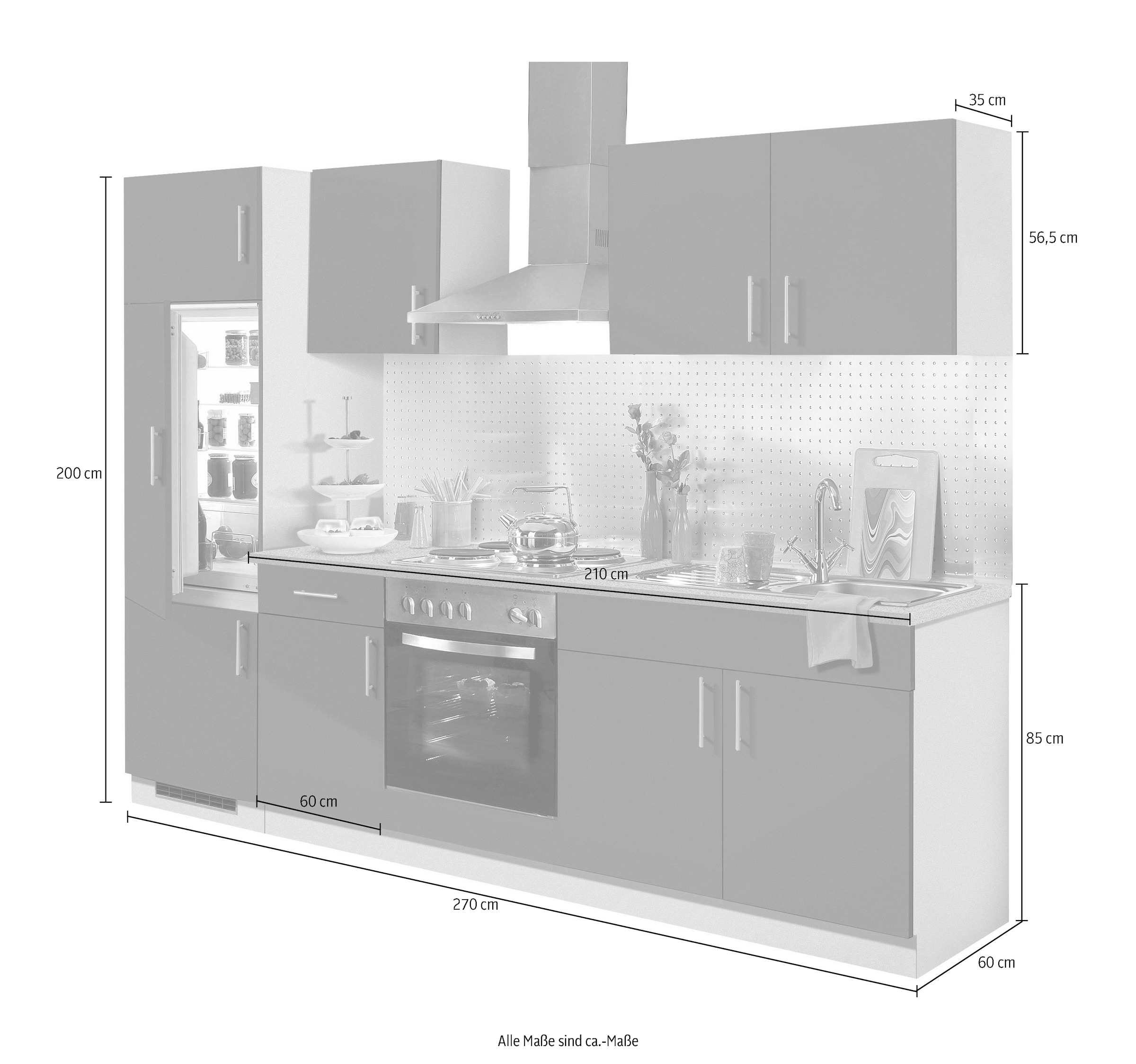 wiho Küchen Küchenzeile »Kiel«, mit E-Geräten, Breite 270 cm