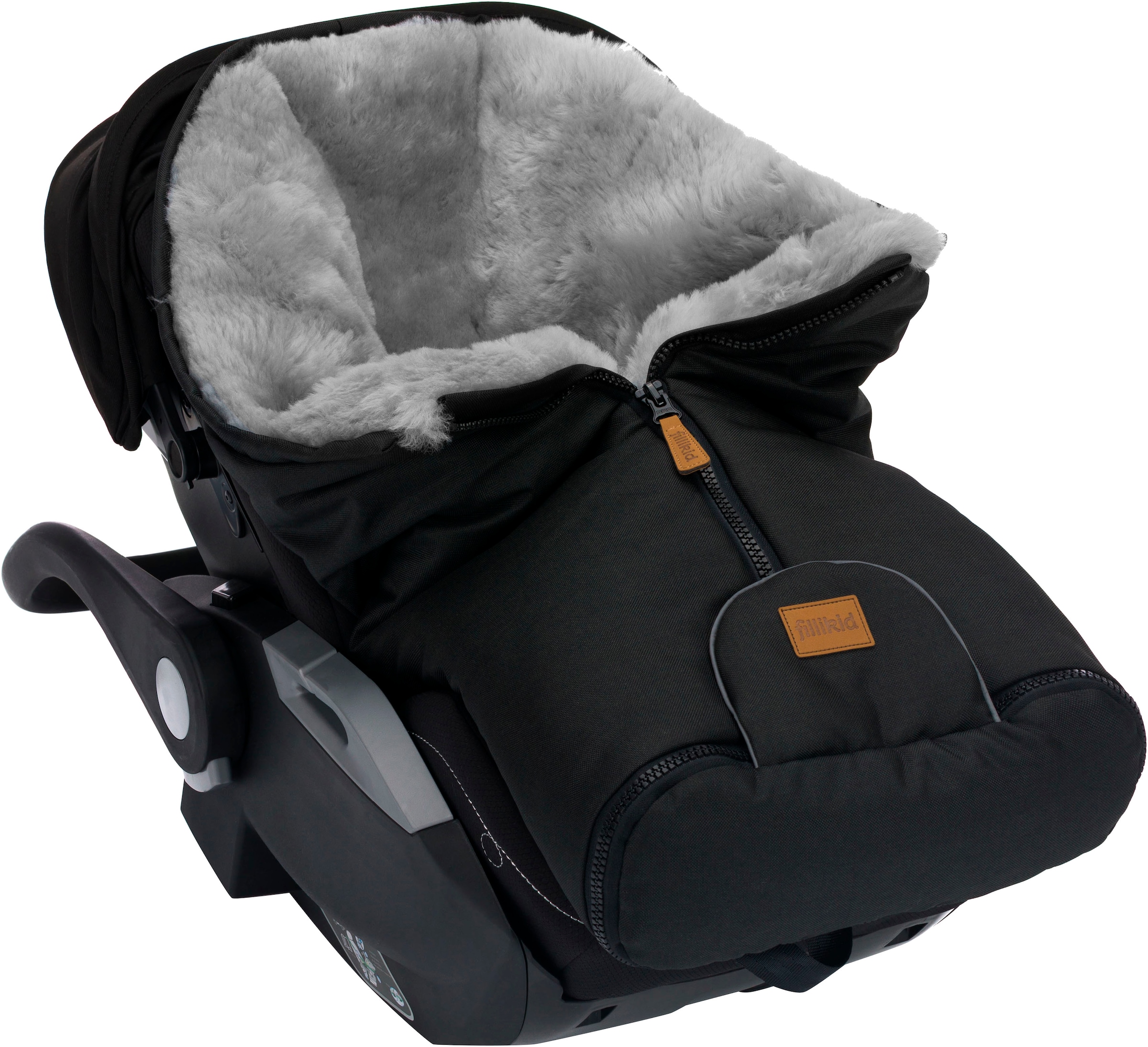 Fillikid Fußsack »Pamir Alpina, schwarz, Lammfell grau, Winterfußsack«, für Autositze Gr. 0 und Kinderwagen