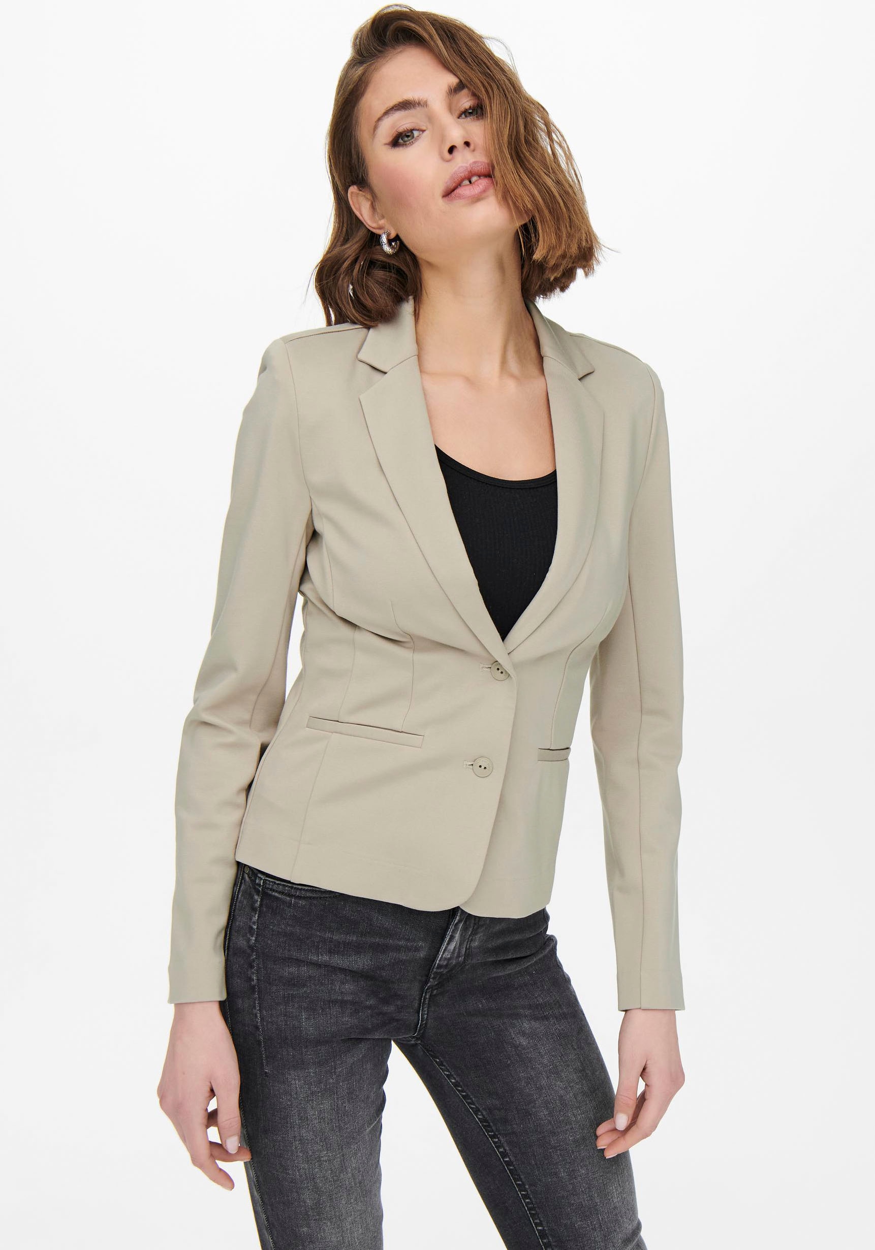 ONLY Jerseyblazer »ONLPOPTRASH – 2-Knopf Blazer mit taillierter Silhouette« regular fit, Milano Rib, Materialmix, Reverskragen, unifarben