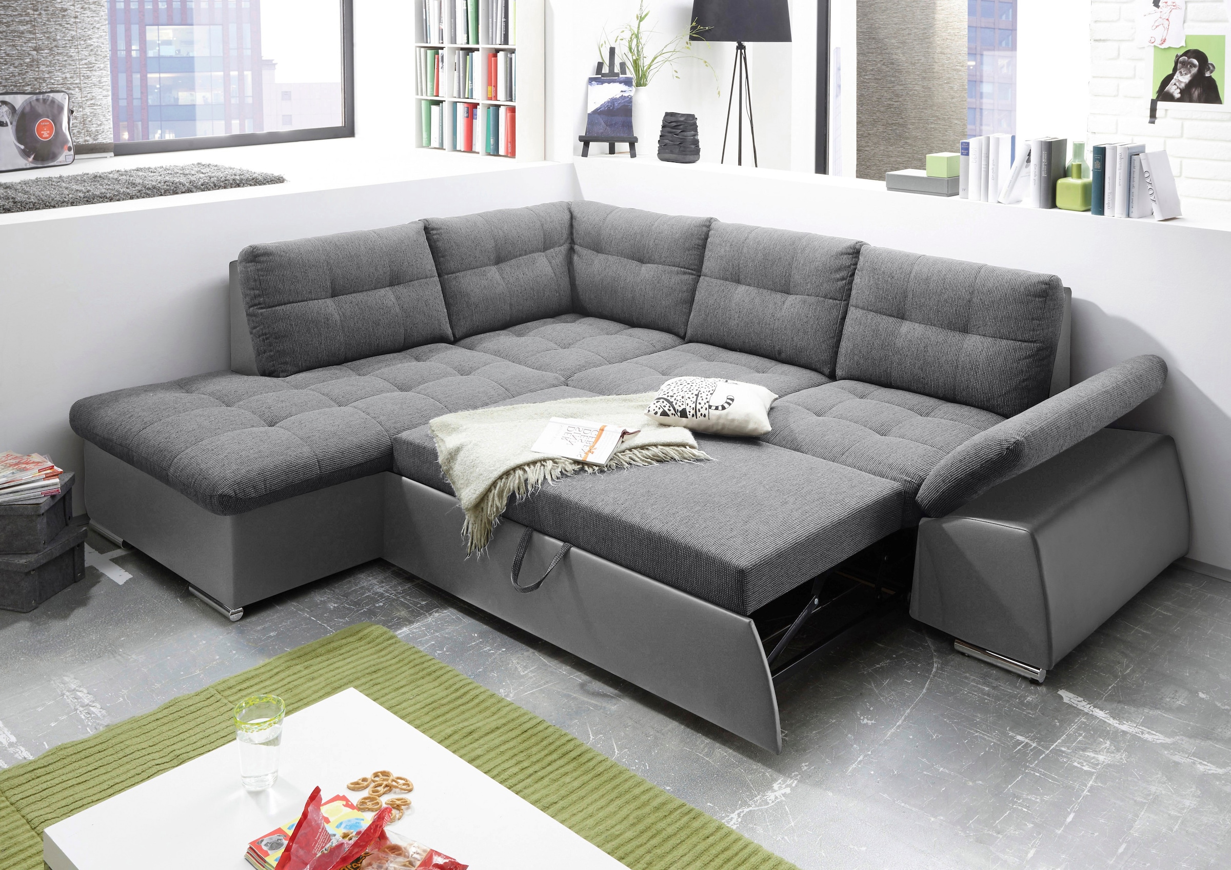 ED EXCITING DESIGN Ecksofa »Jakarta L-Form«, mit Bettfunktion, Armteilverstellung, Kopfstützen & 2 Nierenkissen