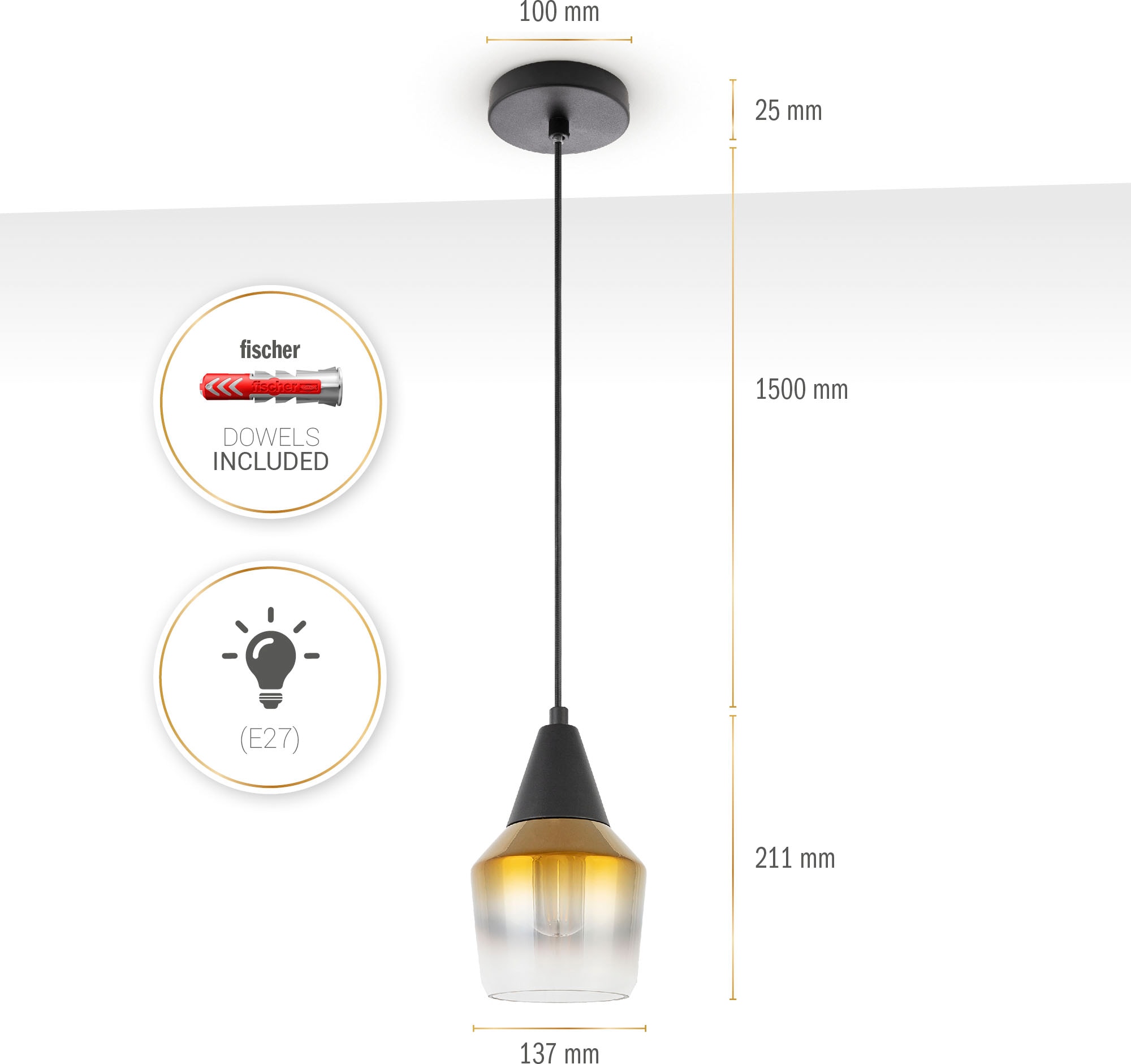E27 Esstisch »DIANA«, Lampenschirm Home Pendelleuchte Paco Modern Deckenlampe Industrial Glas online bei Vintage OTTO