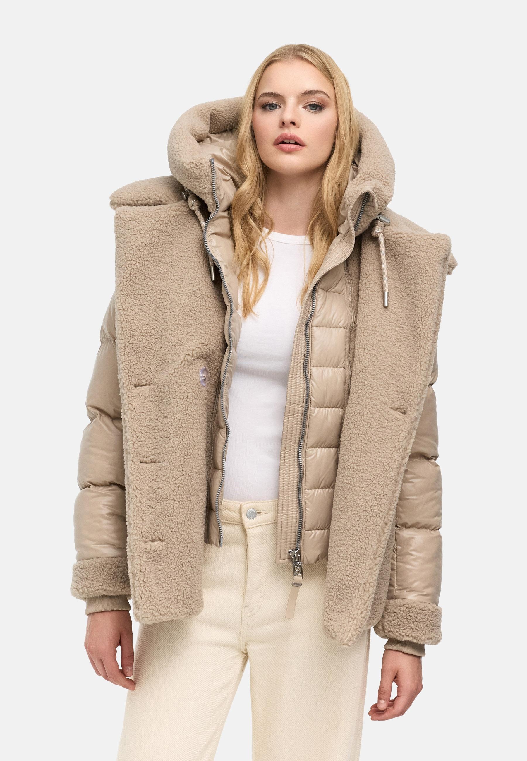 Navahoo Winterjacke »Winterjacke Kuschelhäschen 14« mit Kapuze Warme Jacke im Teddy-Stepp-Materialmix mit Kapuze
