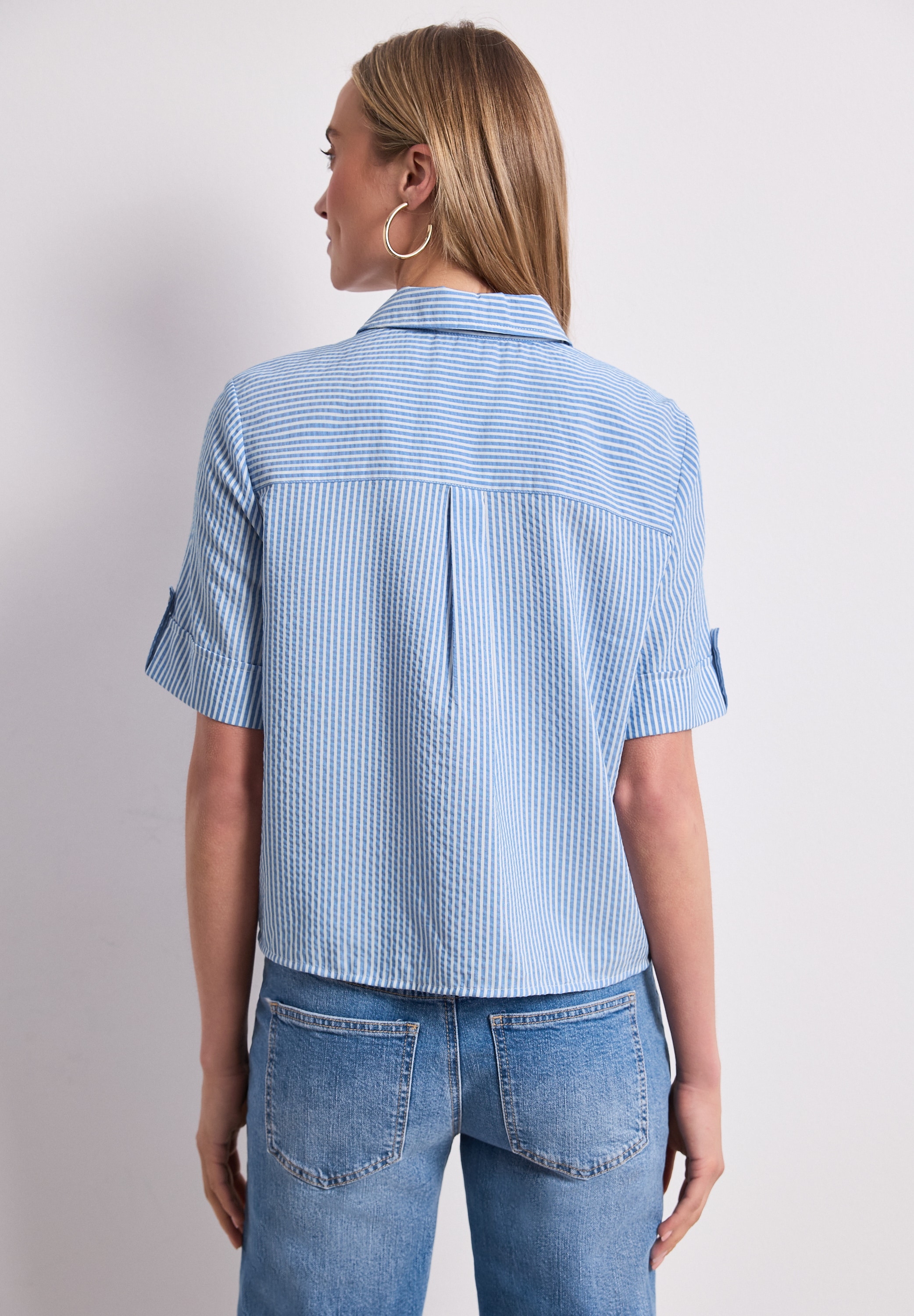 STREET ONE Hemdbluse Gestreifte Sommerbluse mit Turn-Up-Details