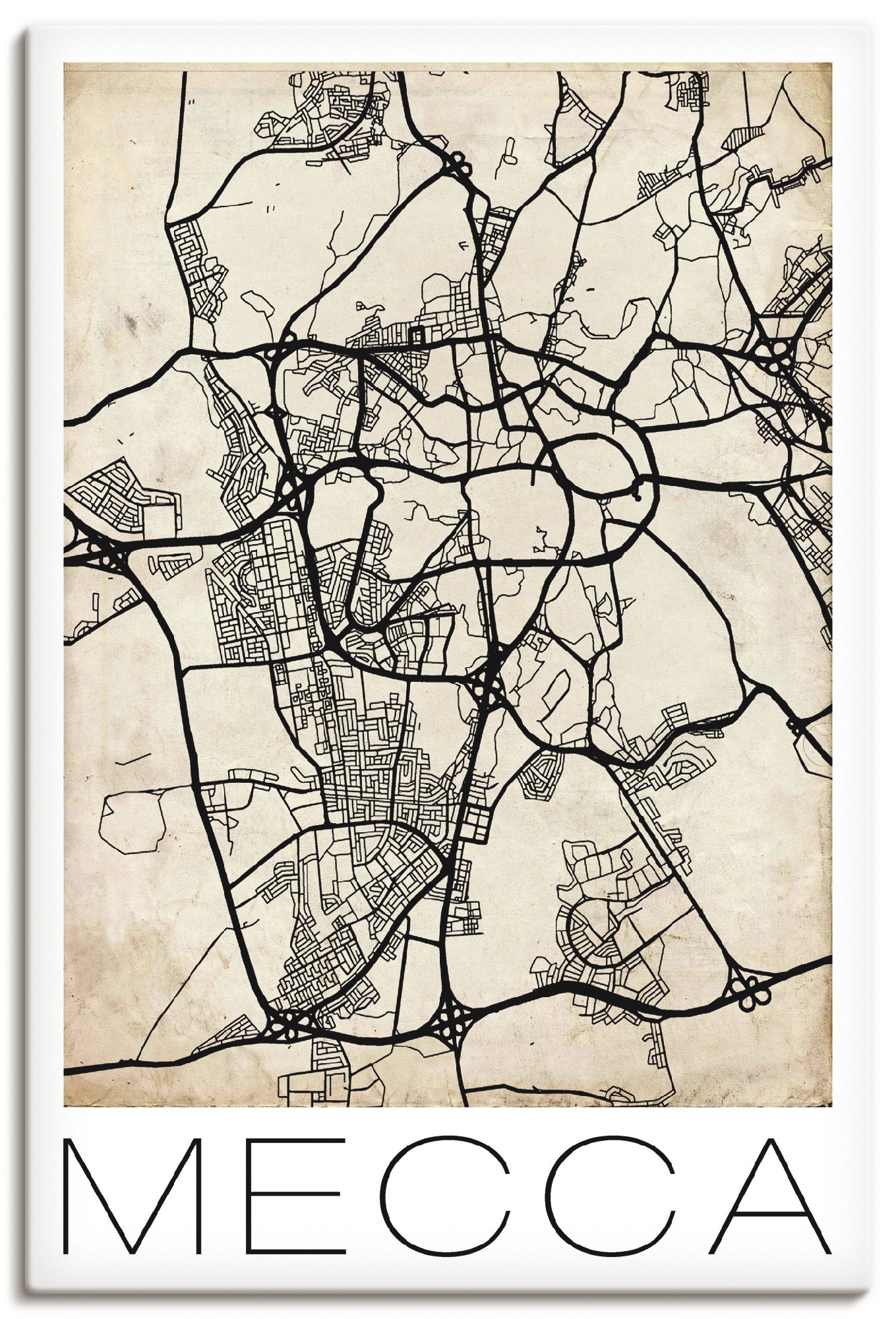 Artland Wandbild »Retro Karte Mekka Vintage Grunge«, Landkarten, (1 St.), in vielen Größen & Produktarten - Alubild / Outdoorbild für den Außenbereich, Leinwandbild, Poster, Wandaufkleber / Wandtattoo auch für Badezimmer geeignet
