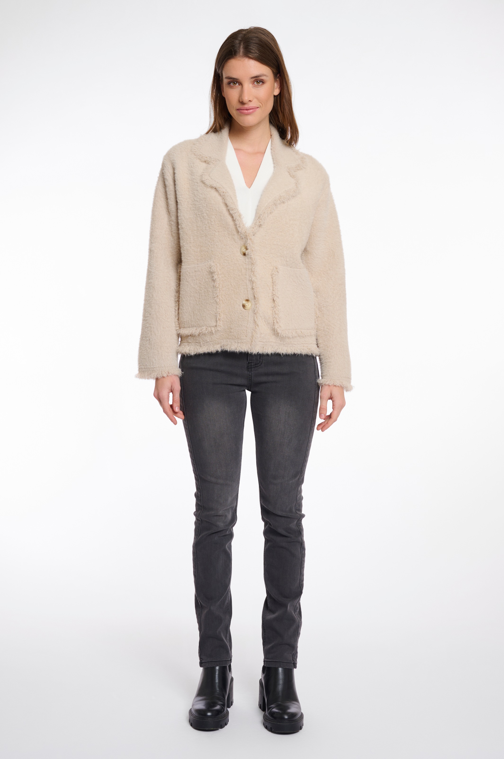 Rino & Pelle Bouclèjacke, mit Revers Kragen
