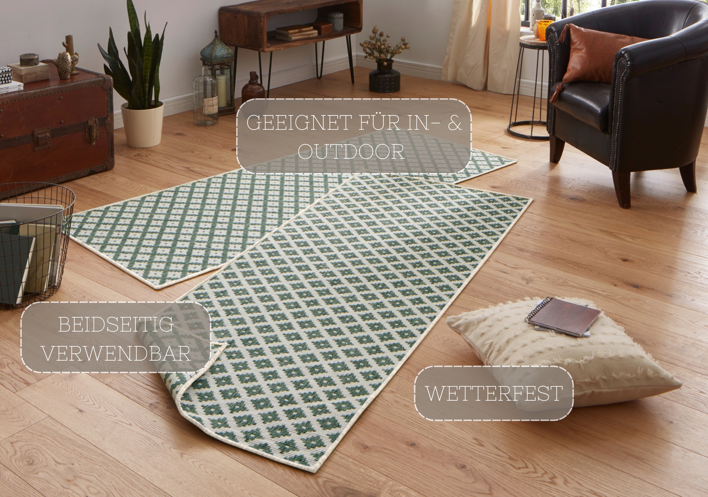 NORTHRUGS Teppich »Nizza Wendeteppich«, rechteckig, 5 mm Höhe, In-& Outdoor, Wetterfest, Balkon, Läufer, Wohnzimmer, Wasserfest