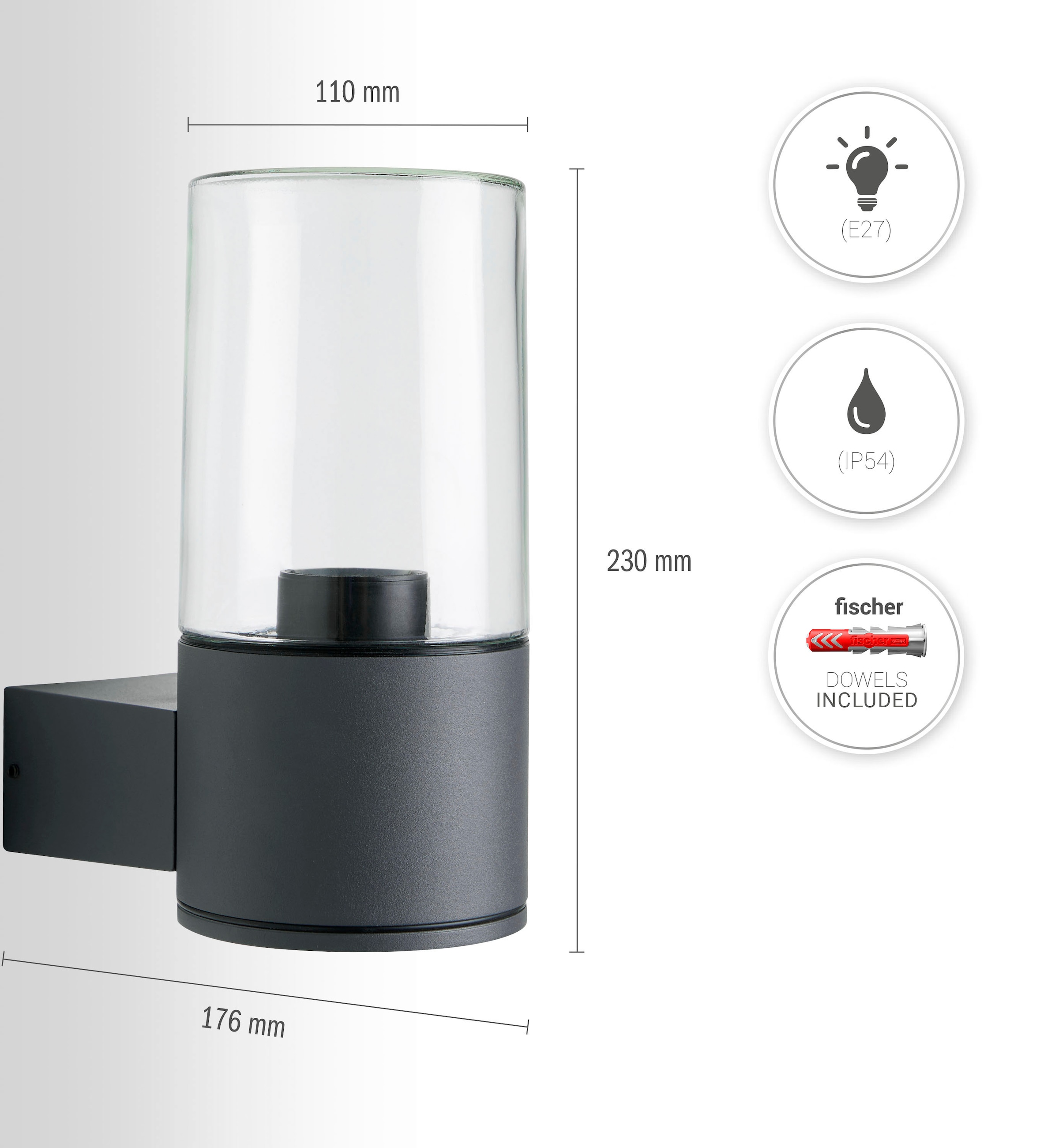 Paco Home Wandleuchte »AMBRA«, Leuchtmittel E27 | ohne Leuchtmittel, Outdoor Wandlampe Modern E27 Wand Aluminium In & Outdoor IP54 Garten