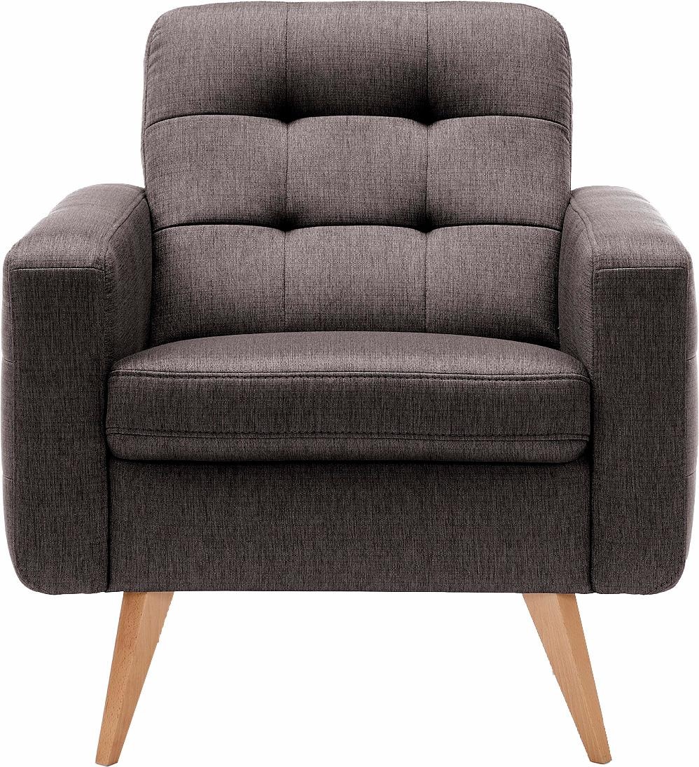 exxpo - sofa fashion Sessel »Nappa, Loungesessel mit aktueller Rückensteppung, bequem und modern«, hohe Holzfüße
