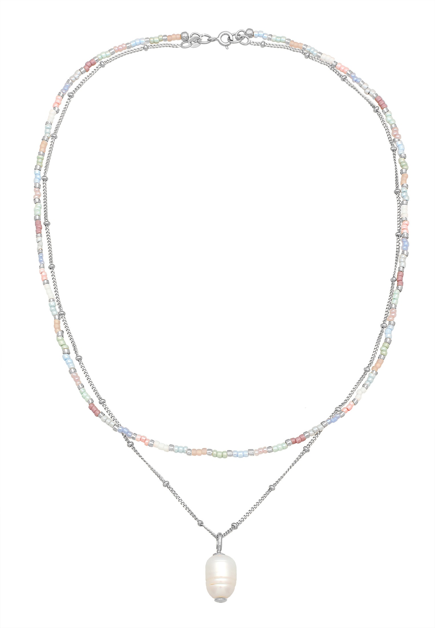 Elli Lange Kette »Halskette Layer Süßwasserperle Barock Glas Beads 925 Silber«