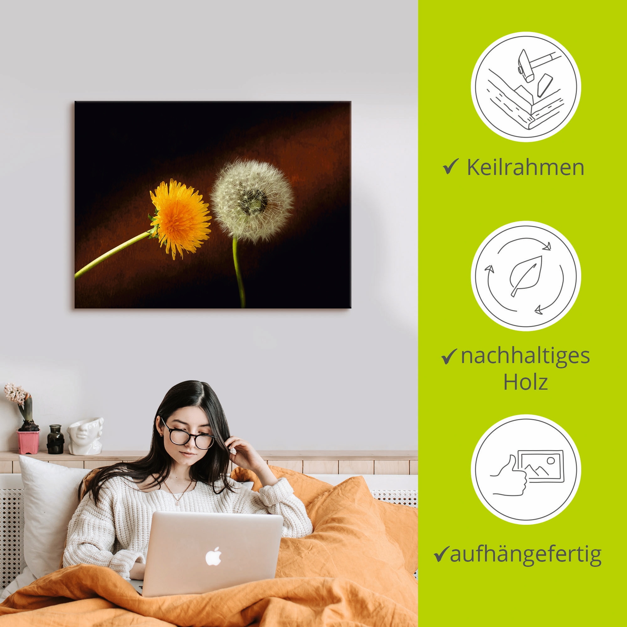 Artland Leinwandbild »Pusteblume Löwenzahn«, Blumen, (1 St.), auf Keilrahmen gespannt