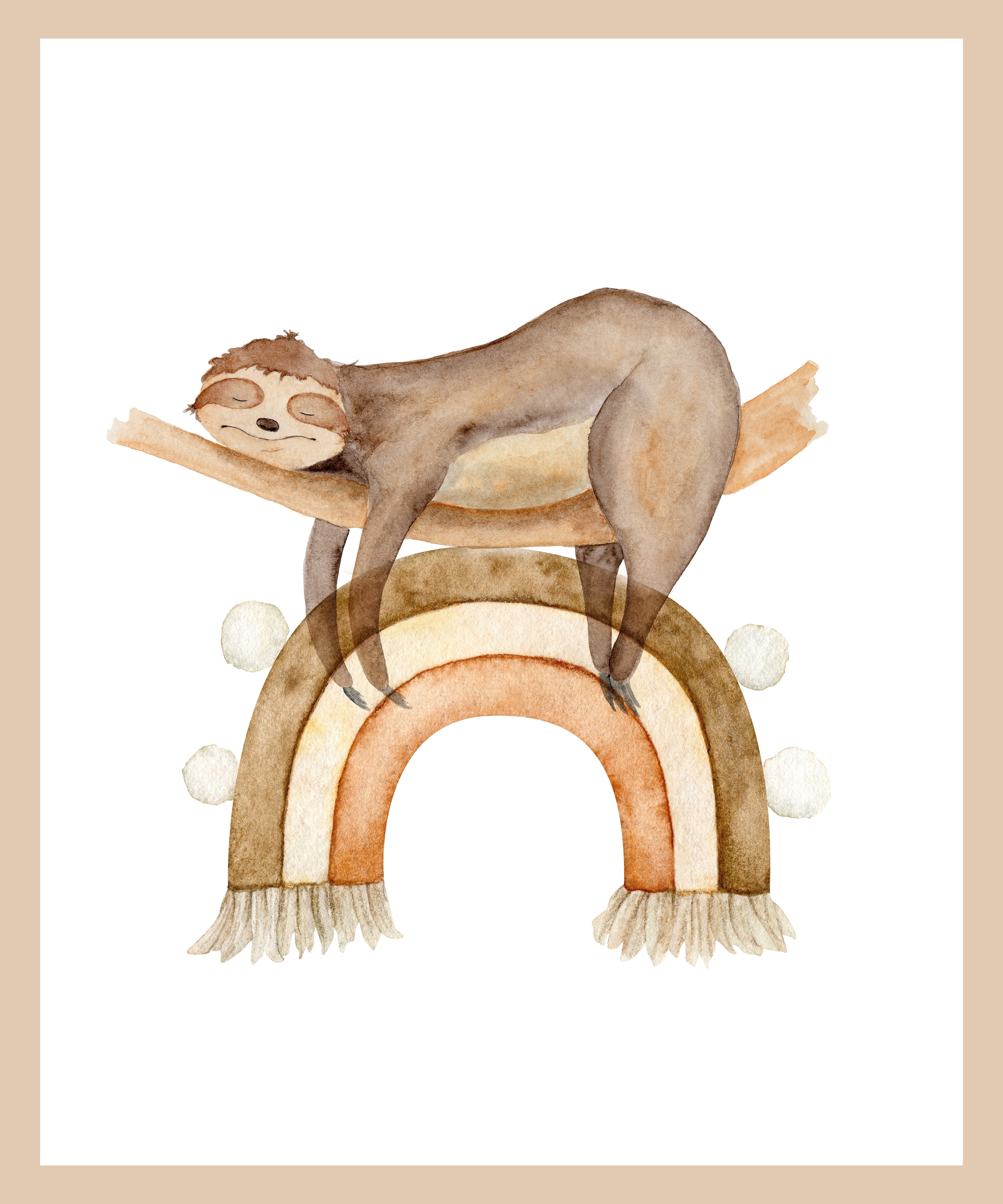 Lüttenhütt Poster »Liegendes Faultier auf Regenbogen«, Fantasy-Faultier-Tiere-Regenbogen, (1 St.), HD Premium Druck
