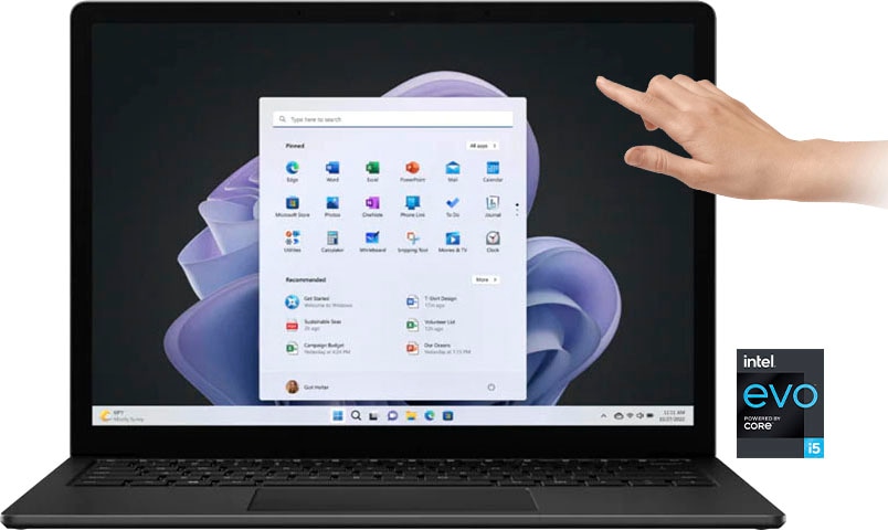 Microsoft Business-Notebook »Surface Laptop 5, PixelSense™-Display, 8 GB RAM, Windows 11 Home,«, 34,29 cm, / 13,5 Zoll, Intel, Core i5, Iris Xe Graphics, 512 GB SSD