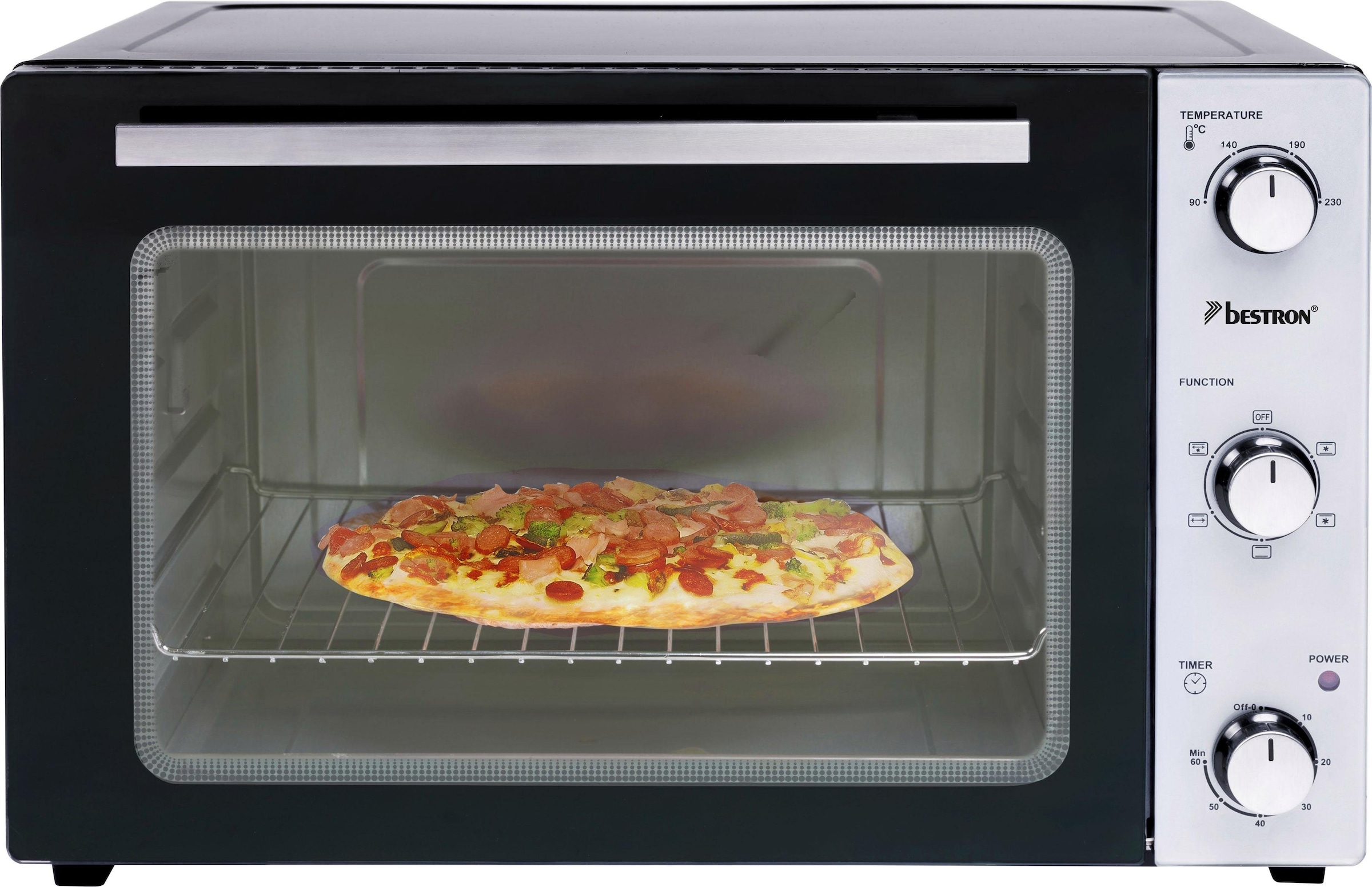 bestron Minibackofen »AOV45, 2-in-1 Gerät«, mit Drehspieß, 1800 W, Edelstahl, Schwarz