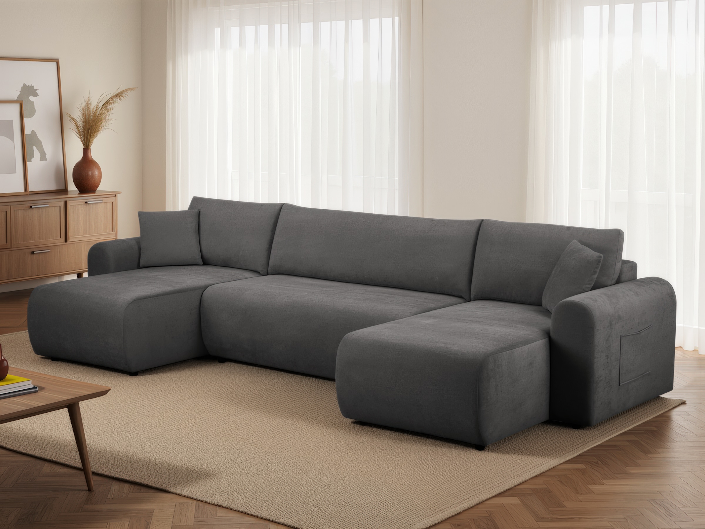 OTTO home Wohnlandschaft »JONAA Feinstruktur, U-Form, 311 cm. -OTTO. Verlässliche Qualität« Tonnentaschen-Federkern, Bettkasten, Schlafsofa (133/270)