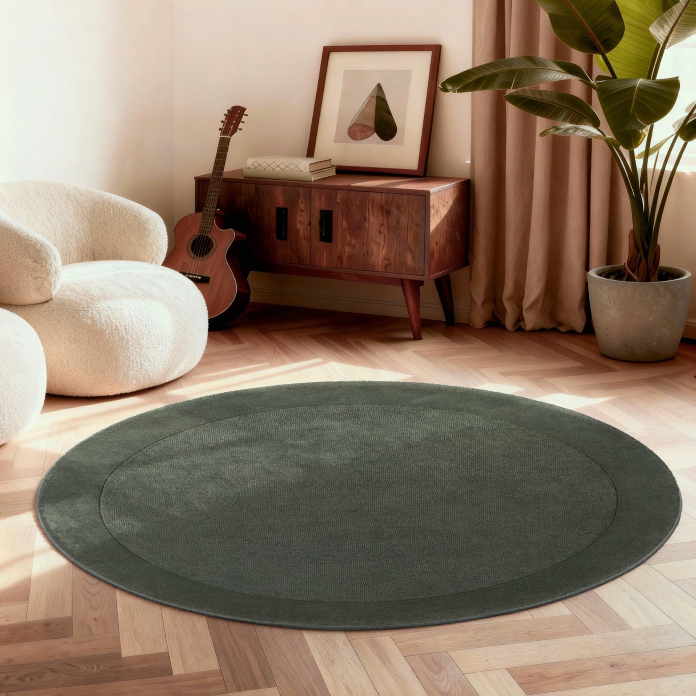 Villeroy & Boch Teppich »Wollteppich Kari« rund 17 mm Höhe Handgewebt, Wolle, Bordüre, Einfarbig, Läufer, Wohnzimmer, Organisch