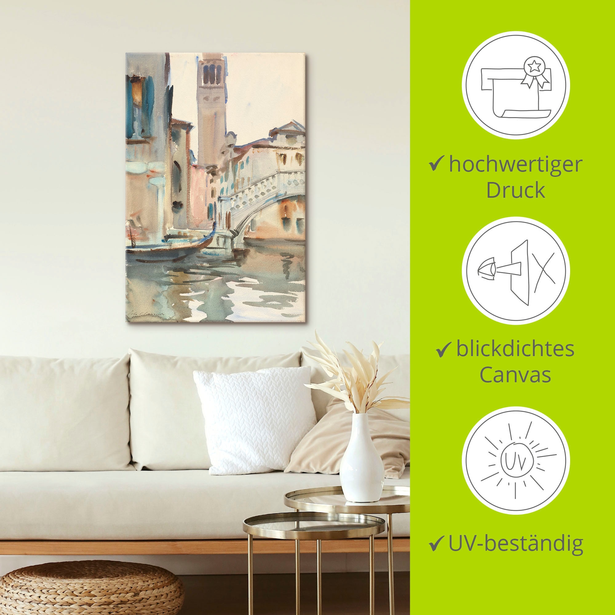 Artland Wandbild »Eine Brücke und Campanile, Venedig.«, Venedig, (1 St.), als Leinwandbild, Poster in verschied. Größen