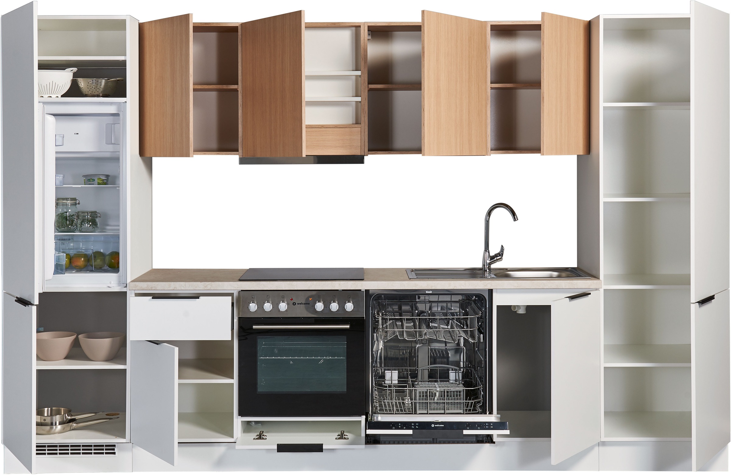 BASIC by Balculina Küchenzeile »Makrona B/H/T 340x215x60 cm« Breite 340 cm, wahlweise mit E-Geräten und Induktion