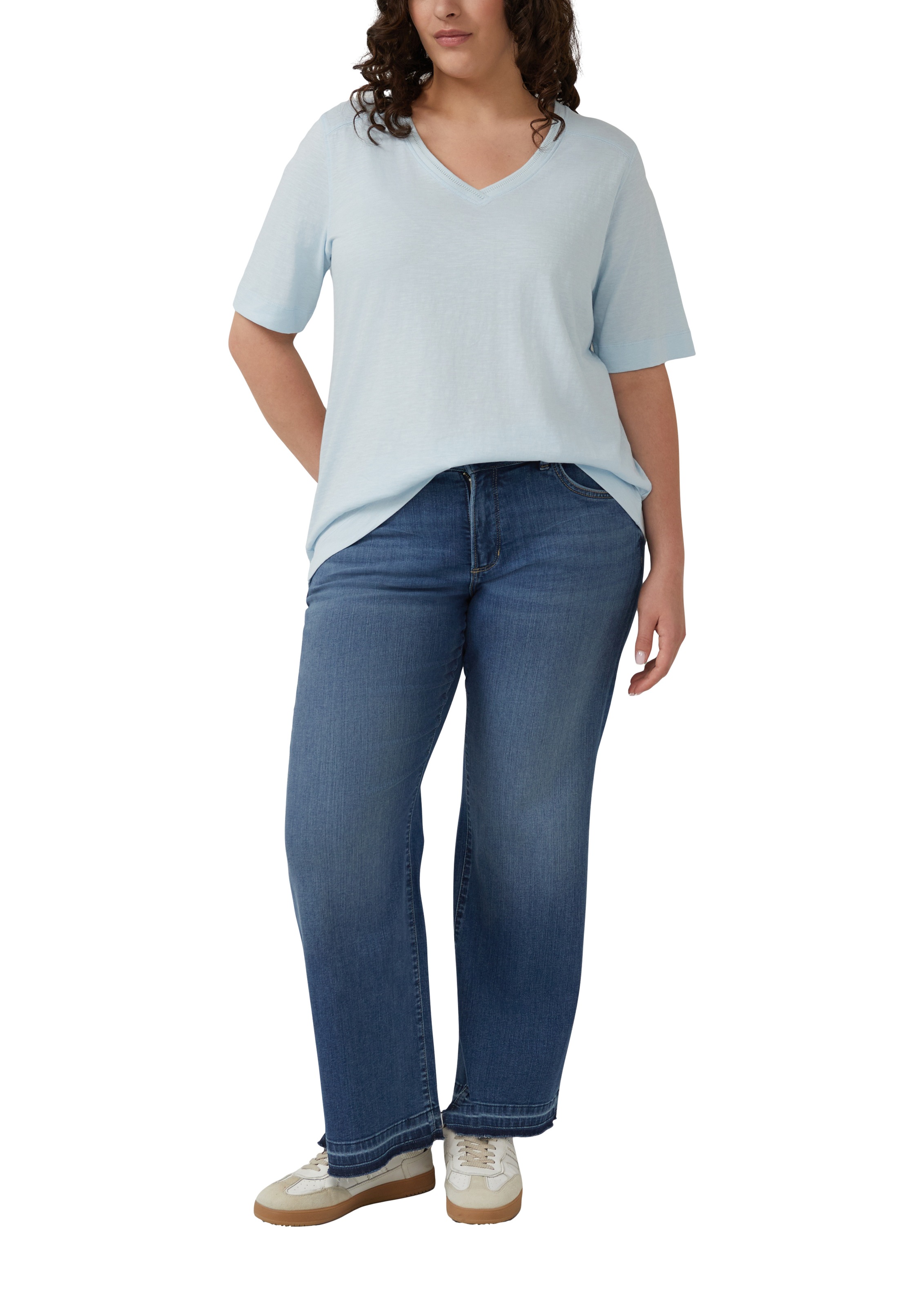 s.Oliver CURVE V-Shirt Sommershirt aus reiner Baumwolle/Große Größen