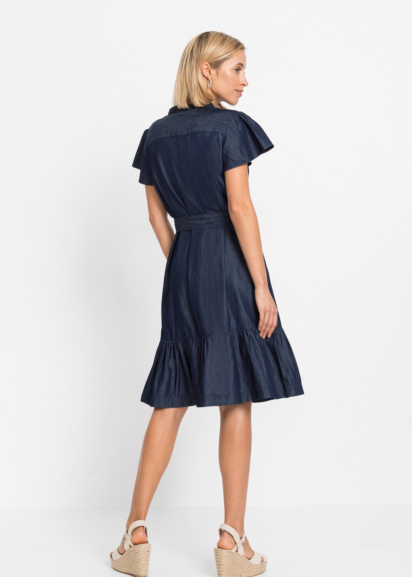 bonprix Jeanskleid 1 tlg. für warme Tage, Kurzarm, aus Baumwolle, figurbetont