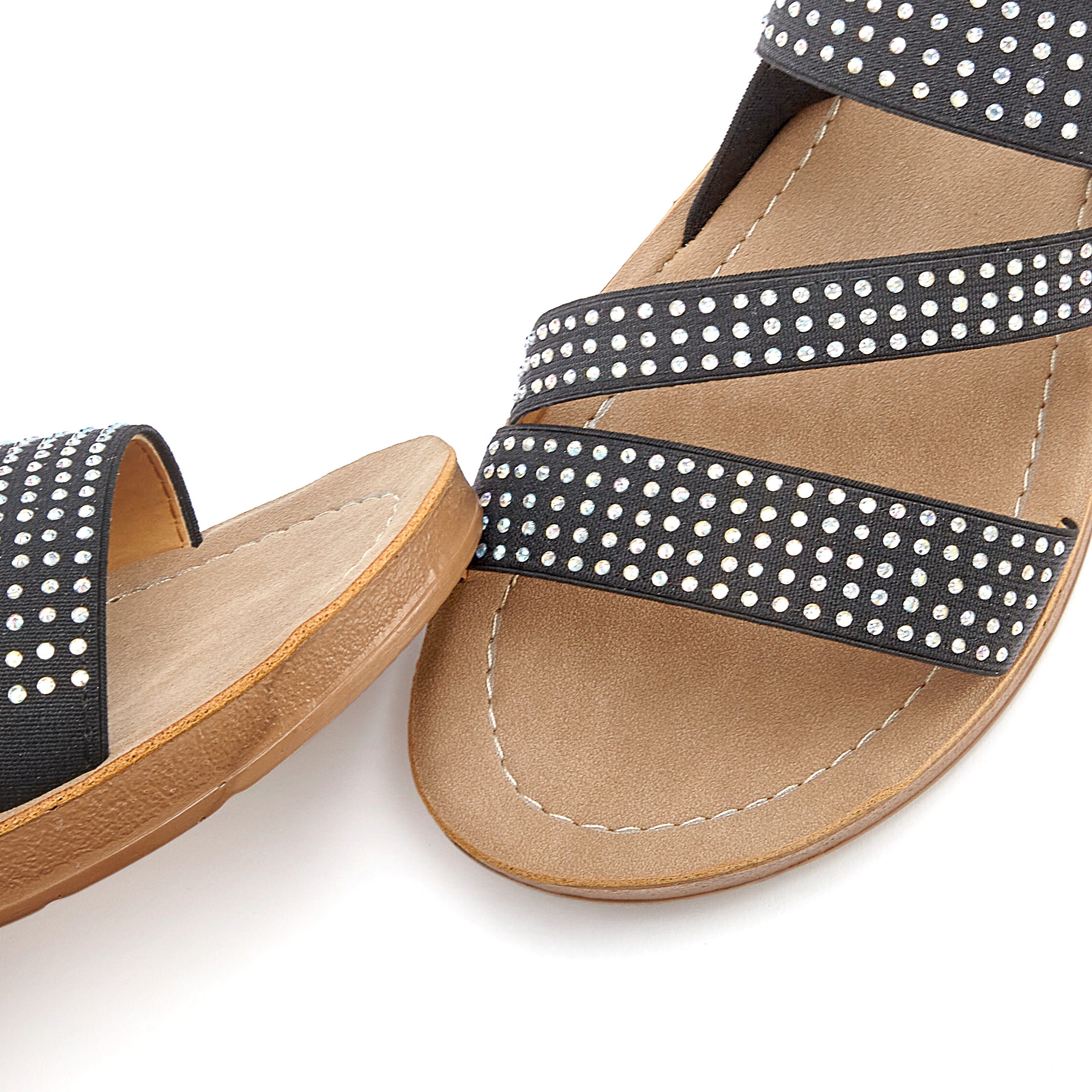 Vivance Sandale »Mule, Sandale, offener Schuh, Pantolette, Sommerschuh«, mit elastischen Riemchen und Glitzersteinchen