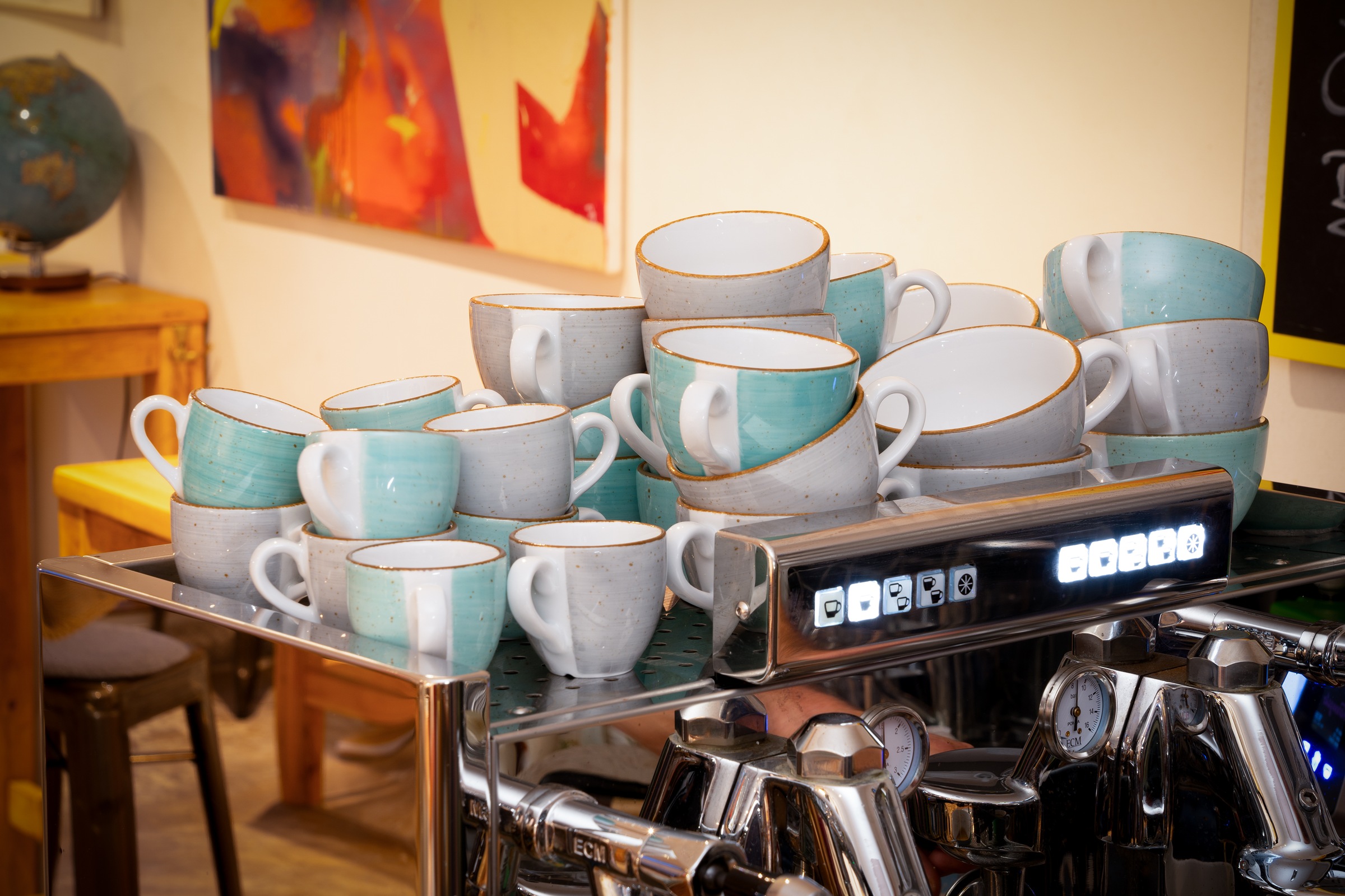 CreaTable Tasse »Vintage Nature Aqua, Kaffeetassen-Set, 8-tlg.« Handgemalt, Gesprenkelt, Rustikales Außenband