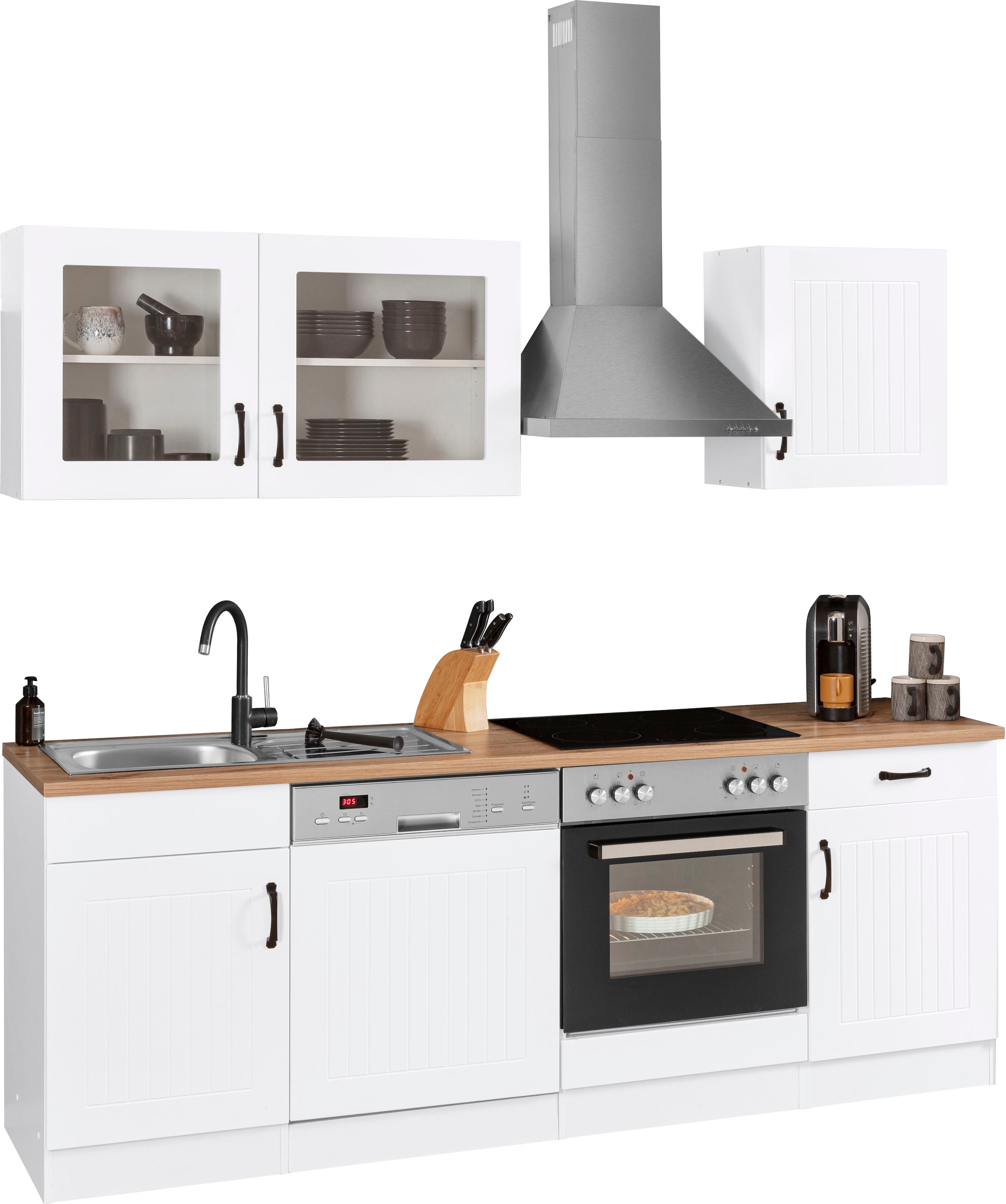 KOCHSTATION Küchenzeile »KS-Athen«, mit E-Geräten, Breite 220 cm, mit hochwertigen MDF Fronten