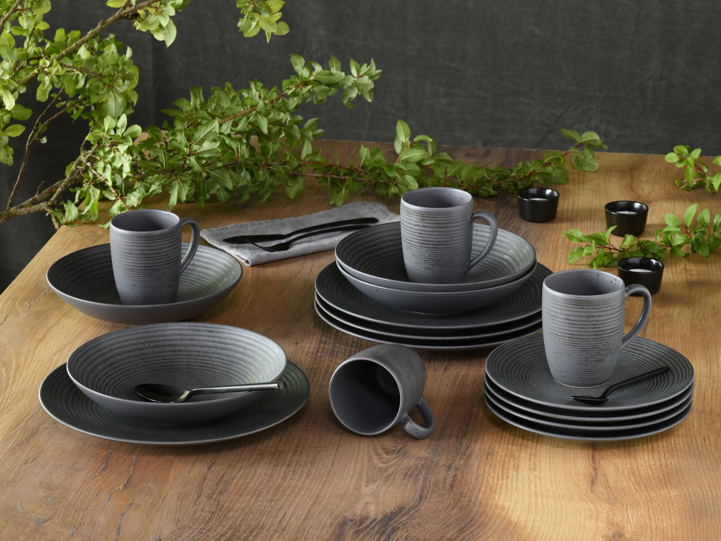 CreaTable Kombiservice »Catania, Service 16-tlg.« Italienische Eleganz, Vulkanoptik