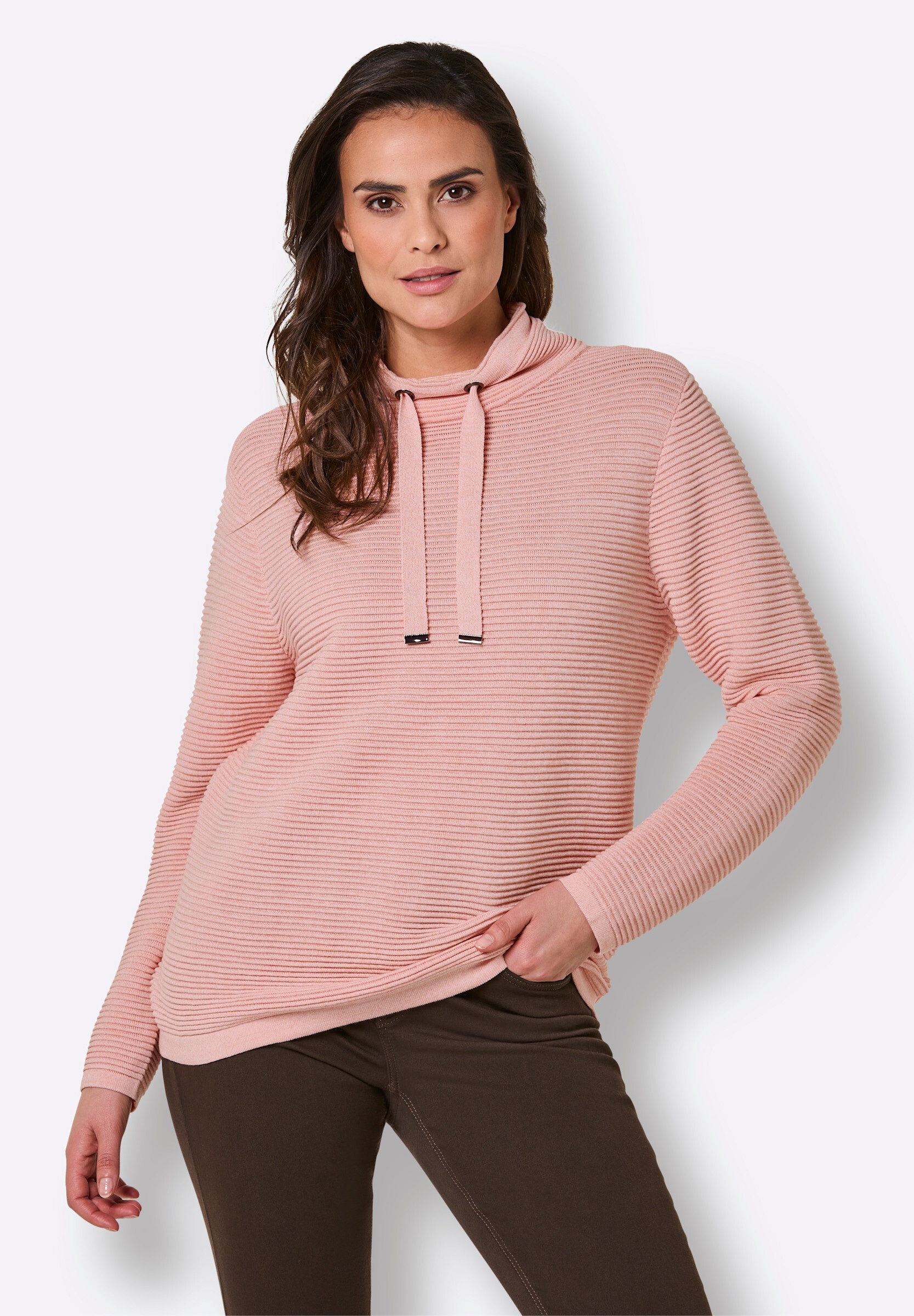 creation L Strickpullover »Lyocell-Baumwoll-Pullover Langarm-Pullover mit Ripp-Struktur«