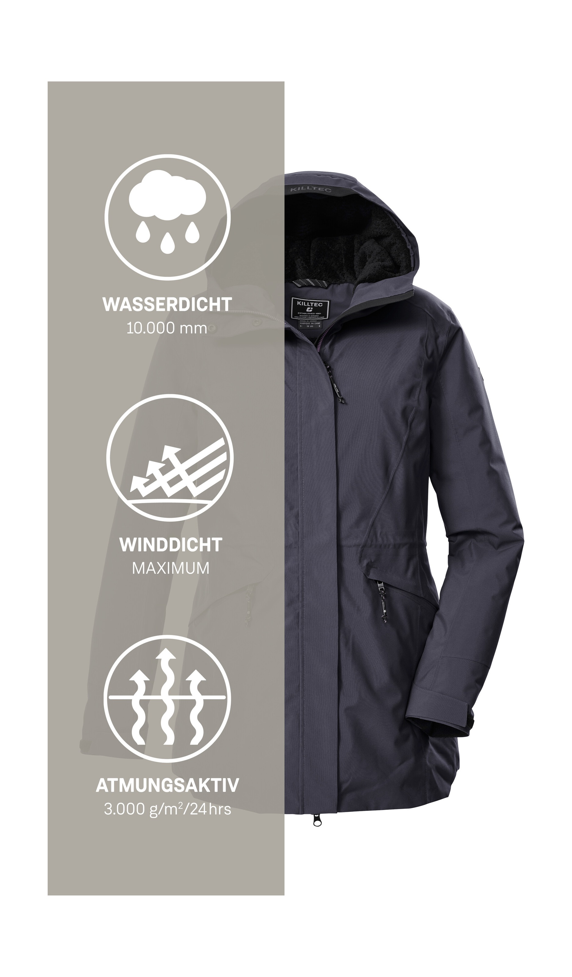 Killtec Parka »KOW 19 WMN PRK«, Wasserdichter, atmungsaktiver Damenparka mit verstellbarer Kapuze