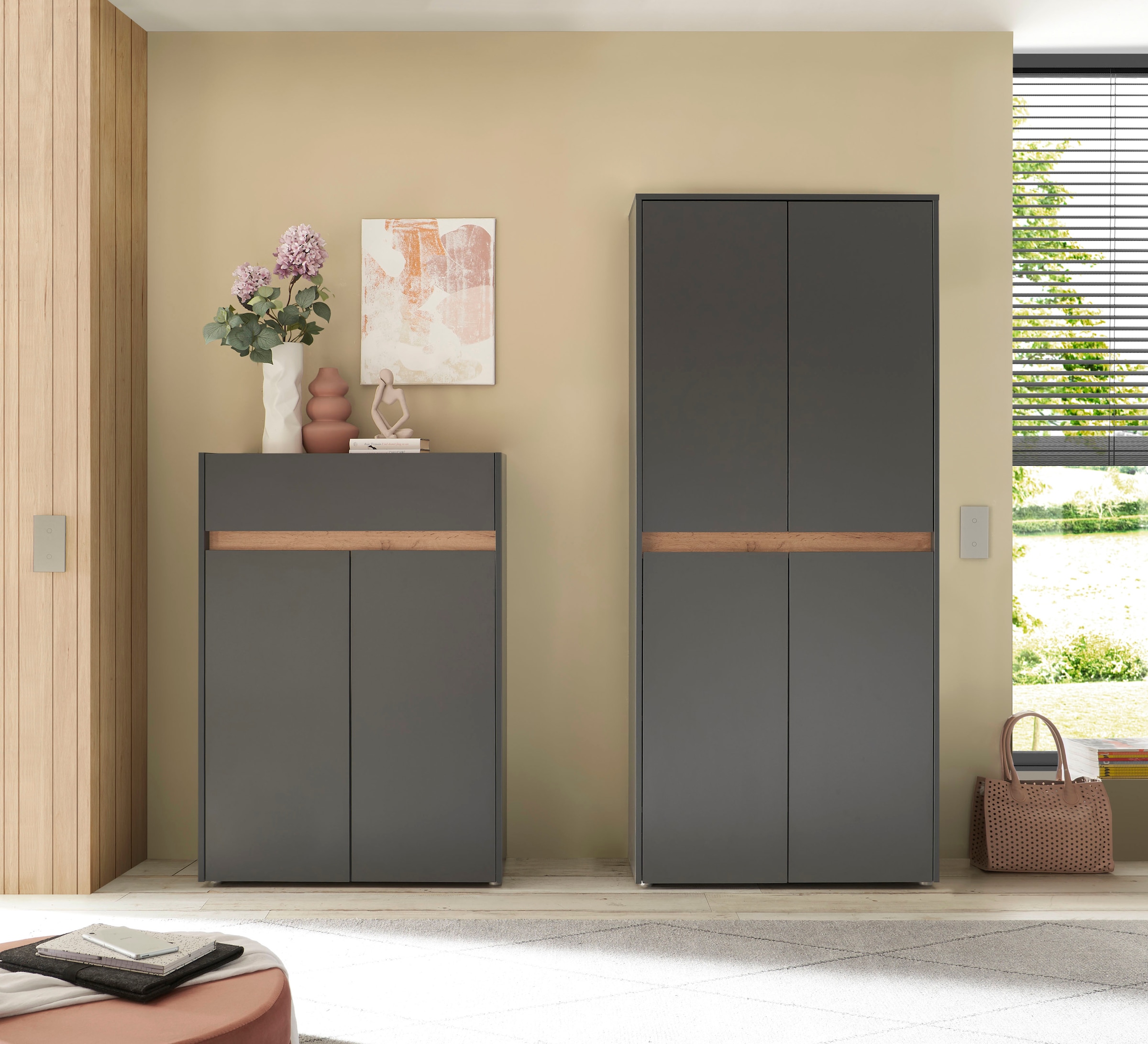 INOSIGN Schuhschrank »City/Giron, modernes Schuhregal, Schrank für 16 Schuhe, Schuhkommode«, eine Schublade und vier Schuhfächer, viel Stauraum, 93 cm breit