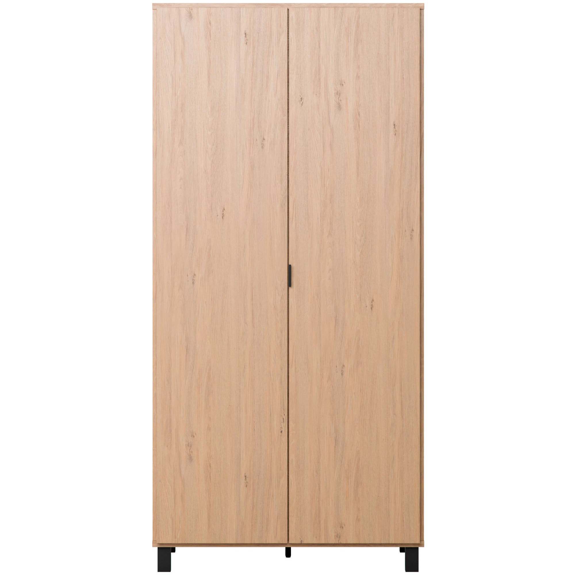 VOX Kleiderschrank »SIMPLE Garderobe, Wäscheschrank mit 5 Einlegeböden und 2 Kleiderstange«, mit 2 Drehtüren und schwarzen Griffen, Maße B/T/H: 92,5/57/189,5 cm