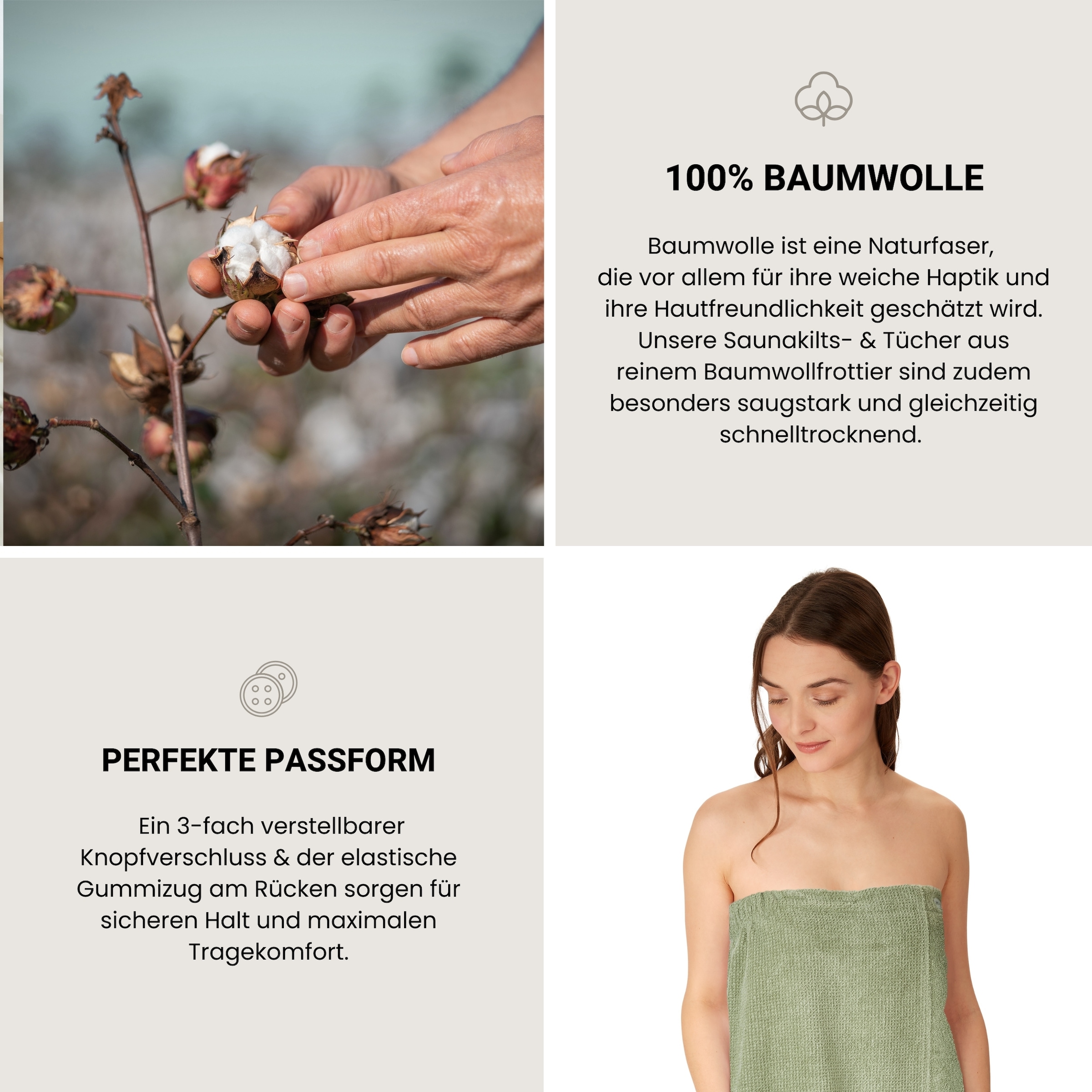 Schiesser Sarong »Saunakilt Turin für Damen in angesagter Reiskornoptik« 1 Stk. tlg., Made in Green