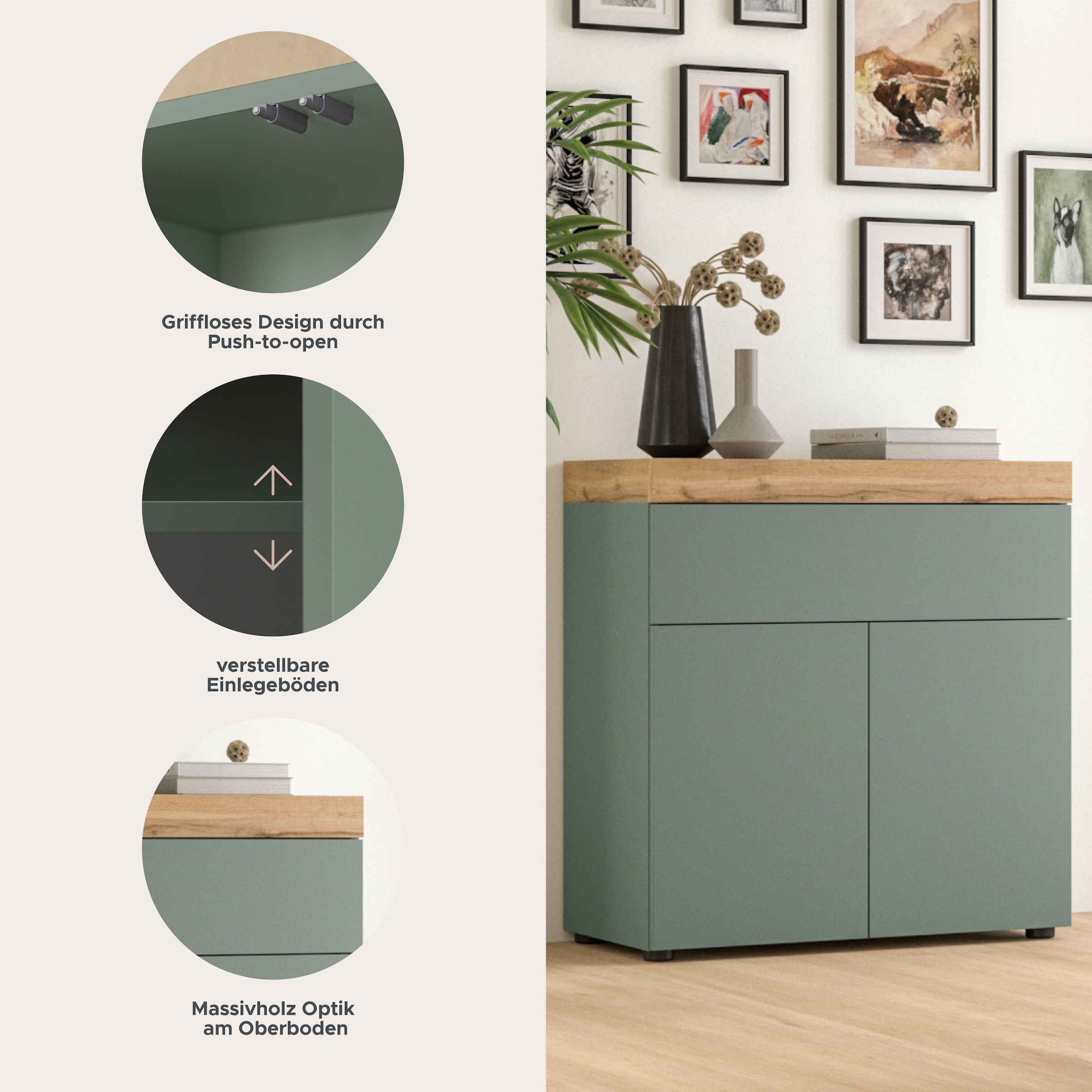 OTTO home Kommode »MAMBO, TOPSELLER!, Breite 77cm, 2 Türen, 1 Schubkasten, push-2-open« 2 farbige Ausführung, in verschiedenen Farben erhältlich, 1 Stk. tlg. Kommode, Anrichte, Wohnzimmer, Schlafzimmer