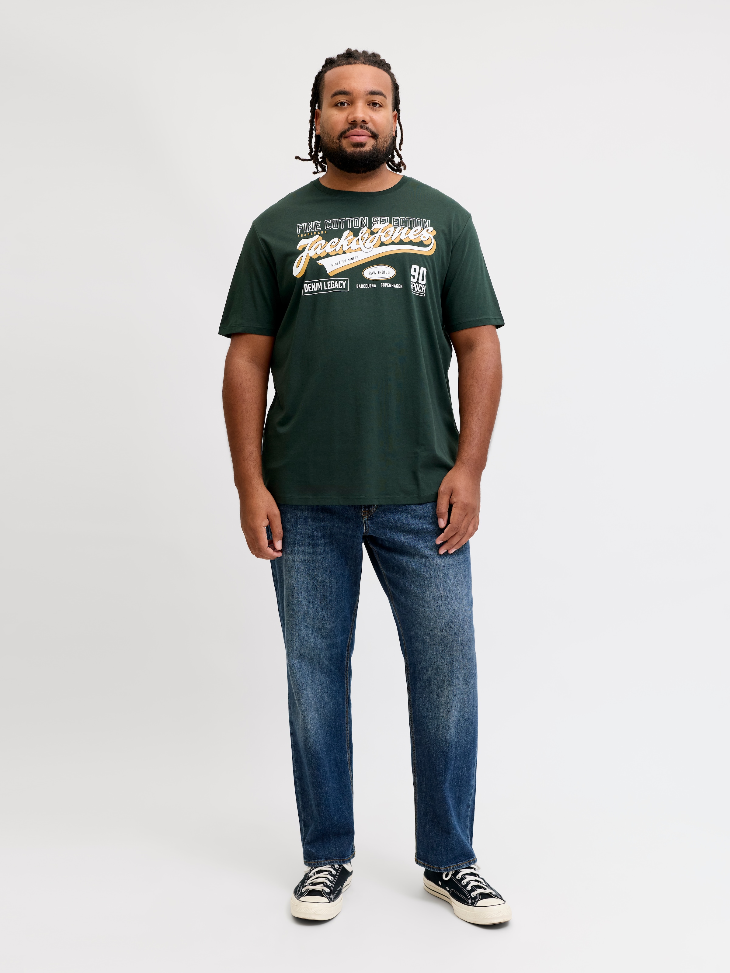 Jack & Jones PlusSize T-Shirt »JJELOGO TEE SS O-NECK 2 COL AW26 SN PLS« aus reiner Baumwolle, mit geradem Abschluss am Rumpf, in Plus Size