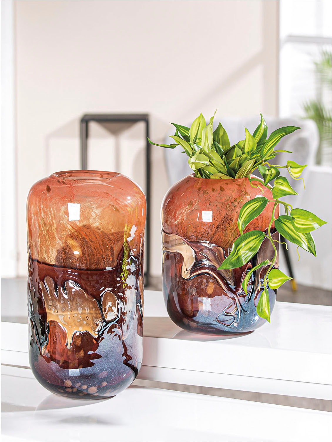 Casablanca by Gilde Tischvase »Glasart Vase "Apart", Vasenöffnung Ø ca. 9,5 cm«, (1 St.), aus durchgefärbtem Glas, wasserdicht
