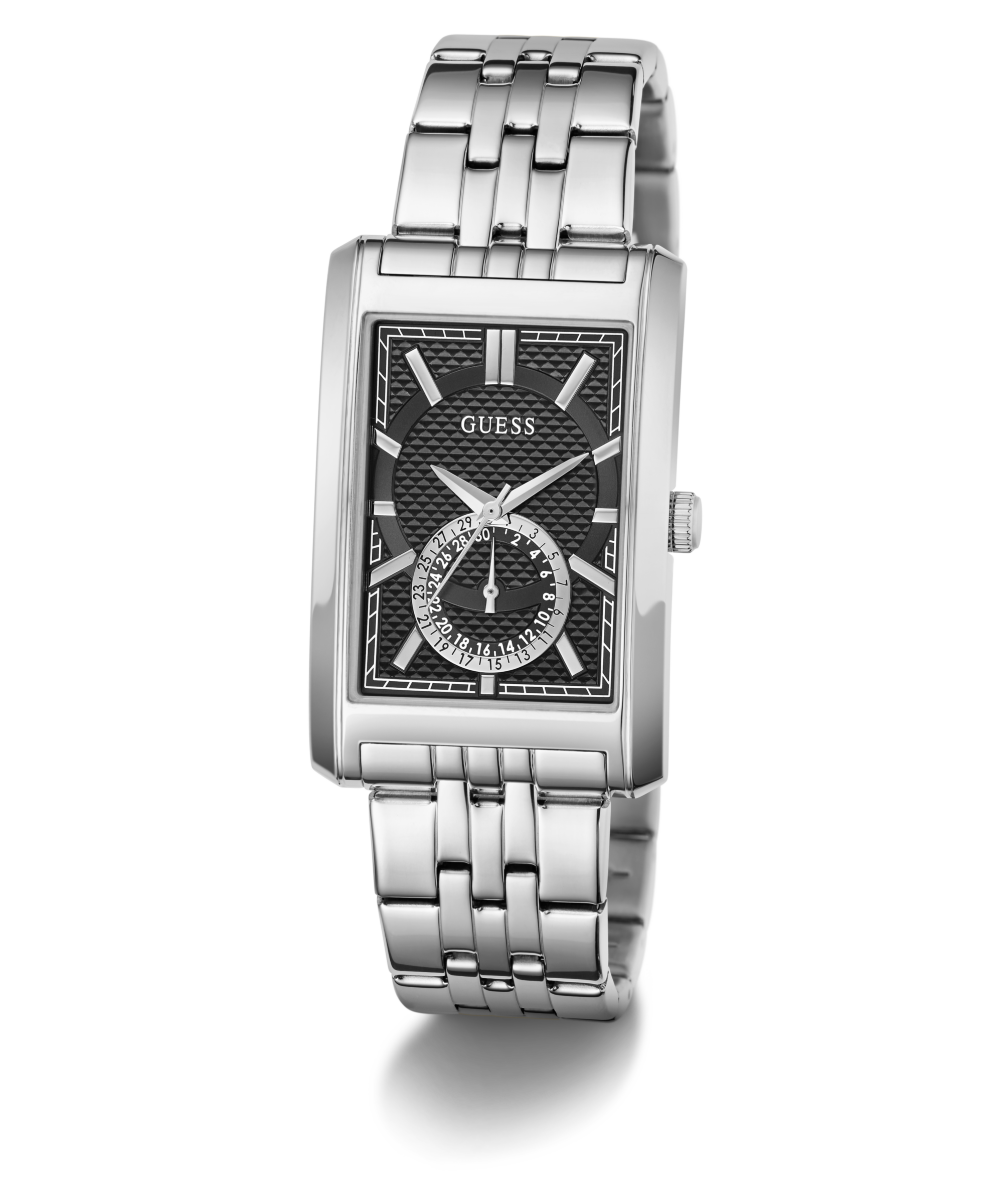 Guess Quarzuhr »HUGH« Armbanduhr, Damenuhr, Herrenuhr, Edelstahlarmband, analog, Tag