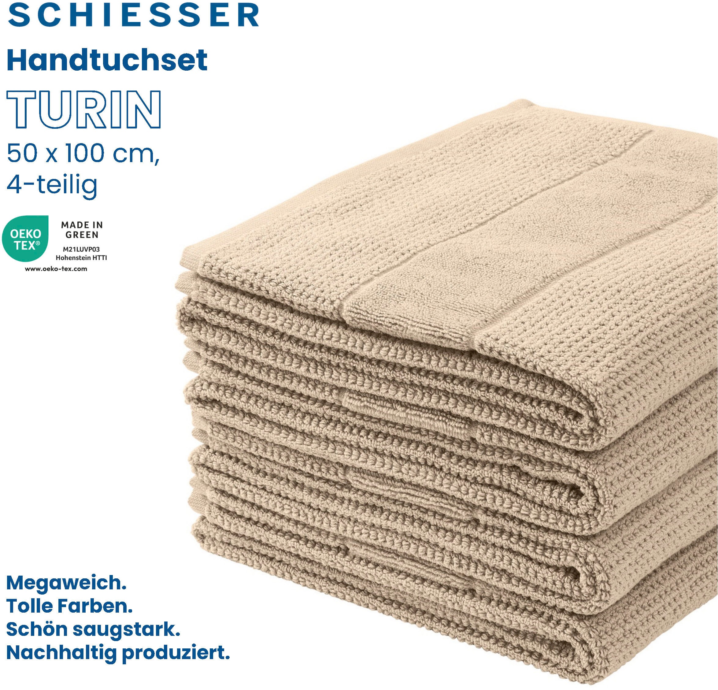 Schiesser Handtücher »Turin Reiskorn-Optik, aus IN im St.), (4 4er MADE Baumwolle«, by bei kaufen 100% GREEN Set OEKO-TEX®-zertifiziert OTTO