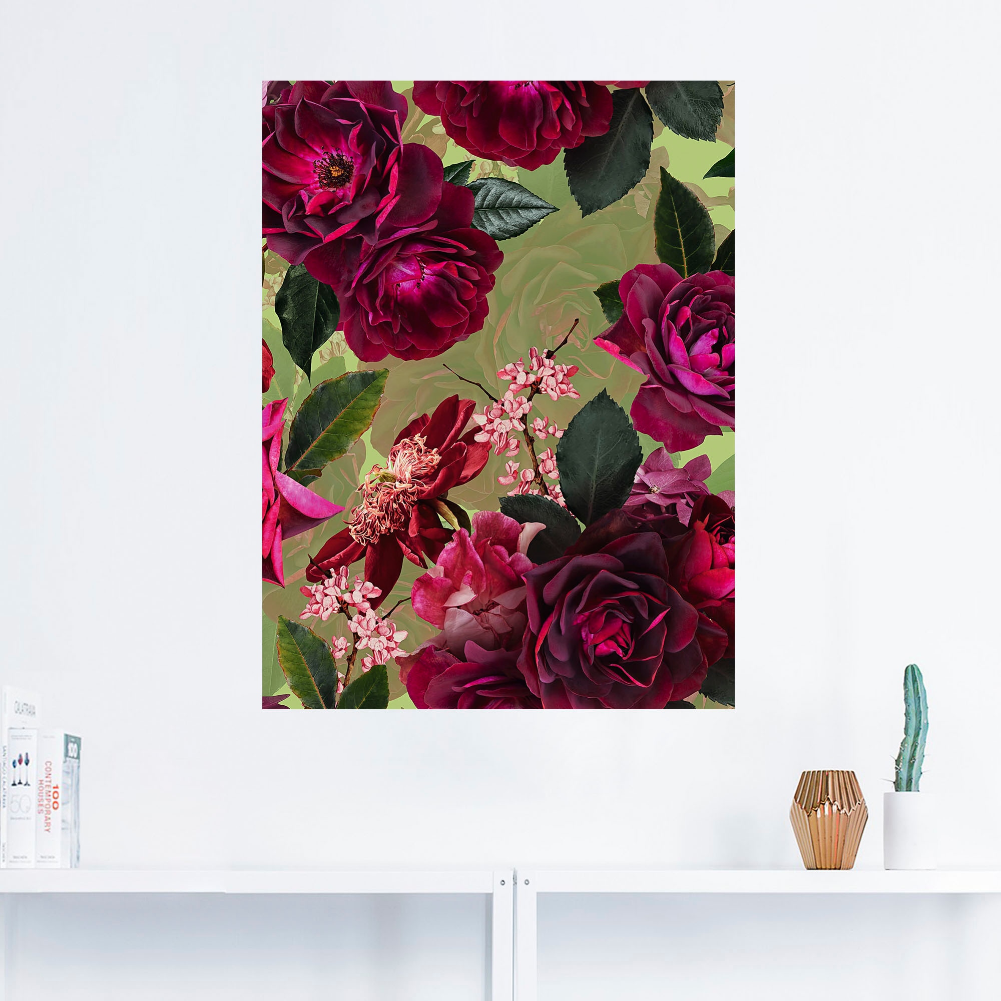 Artland Wandbild »Dunkle Rosen auf Grün«, Blumenbilder, (1 St.), als Alubild, Outdoorbild, Leinwandbild, Poster, Wandaufkleber