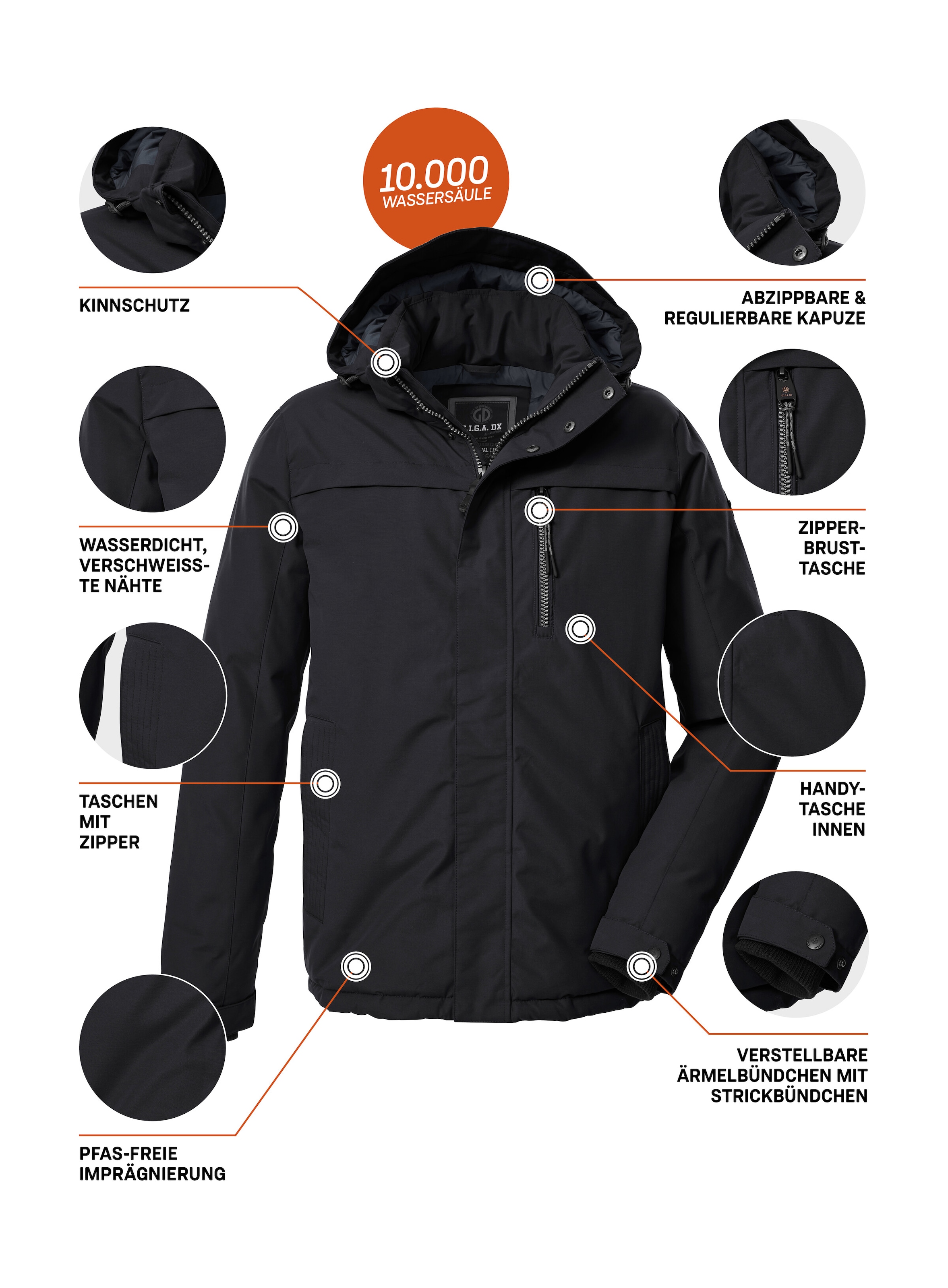 G.I.G.A. DX by killtec Funktionsjacke »GW 39 MN JCKT«, Wasserdichte, atmungsaktive Winterjacke mit verstellbarer Kapuze